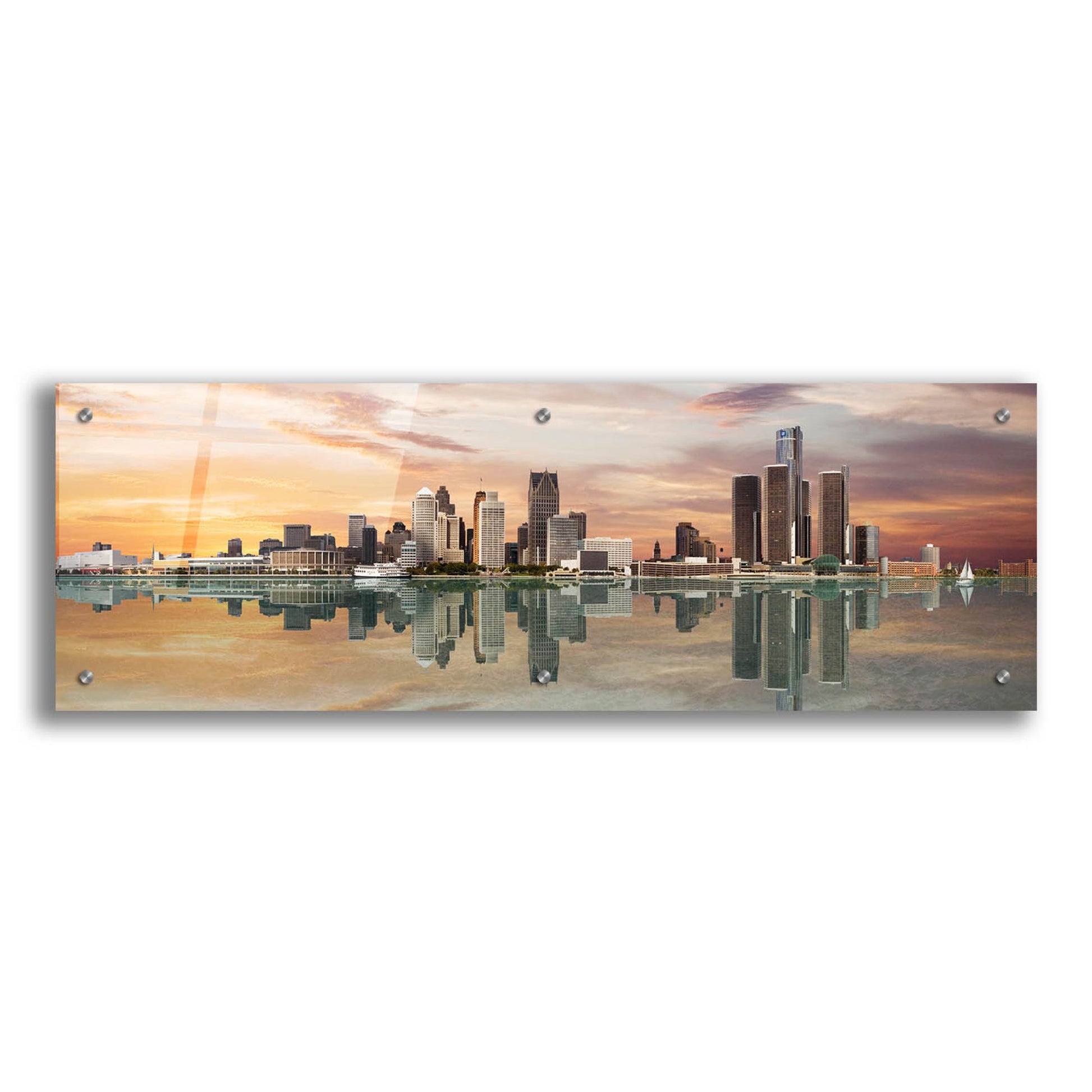 Epic Art 'Detroit Sunset Panorama, Michigan 07' by Monte Nagler, Acrylic Glass Wall Art,36x12