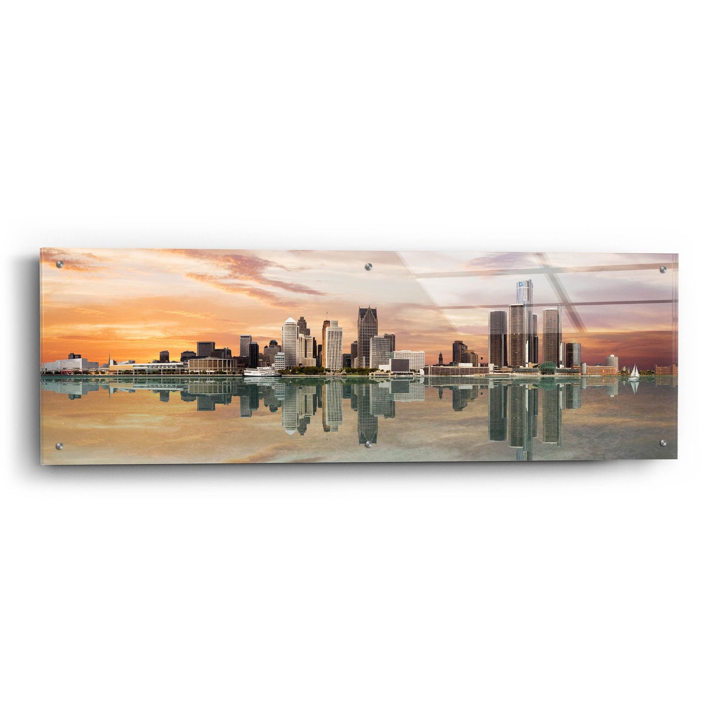 Epic Art 'Detroit Sunset Panorama, Michigan 07' by Monte Nagler, Acrylic Glass Wall Art,48x16