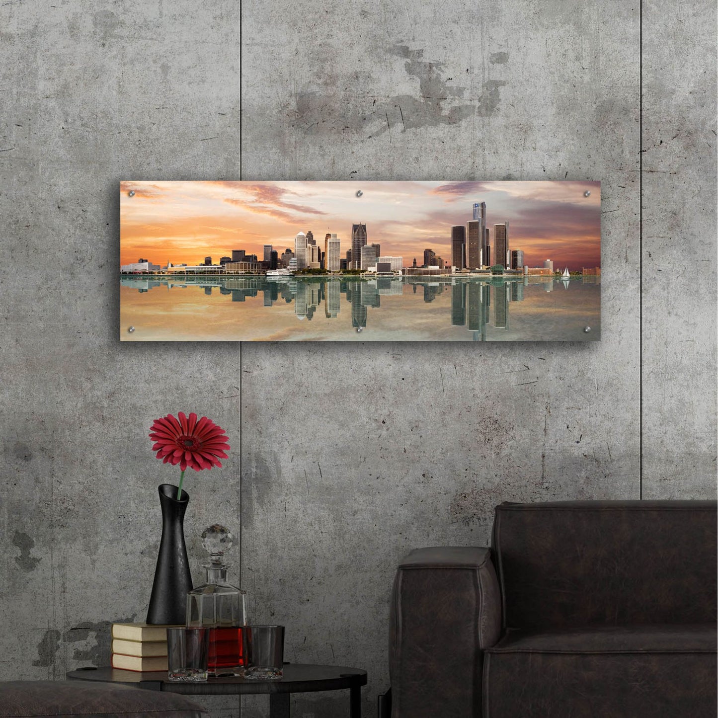 Epic Art 'Detroit Sunset Panorama, Michigan 07' by Monte Nagler, Acrylic Glass Wall Art,48x16