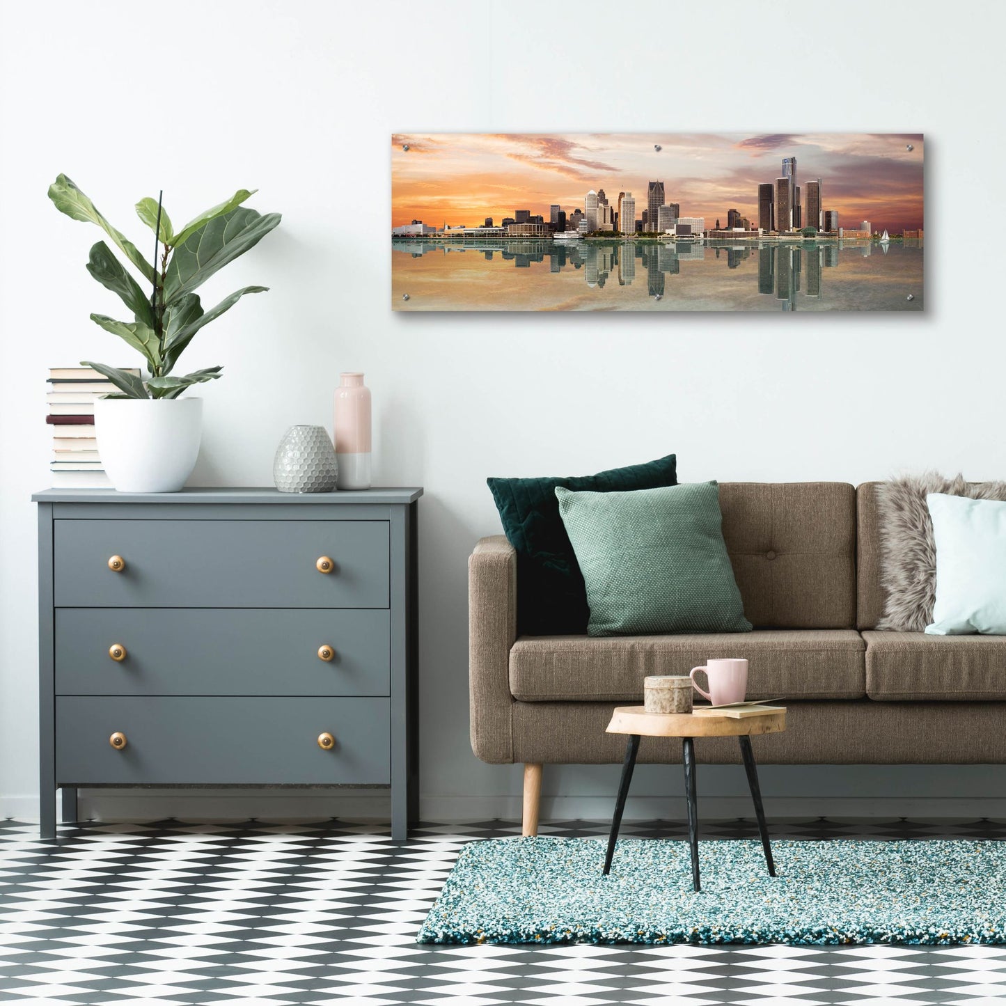 Epic Art 'Detroit Sunset Panorama, Michigan 07' by Monte Nagler, Acrylic Glass Wall Art,48x16