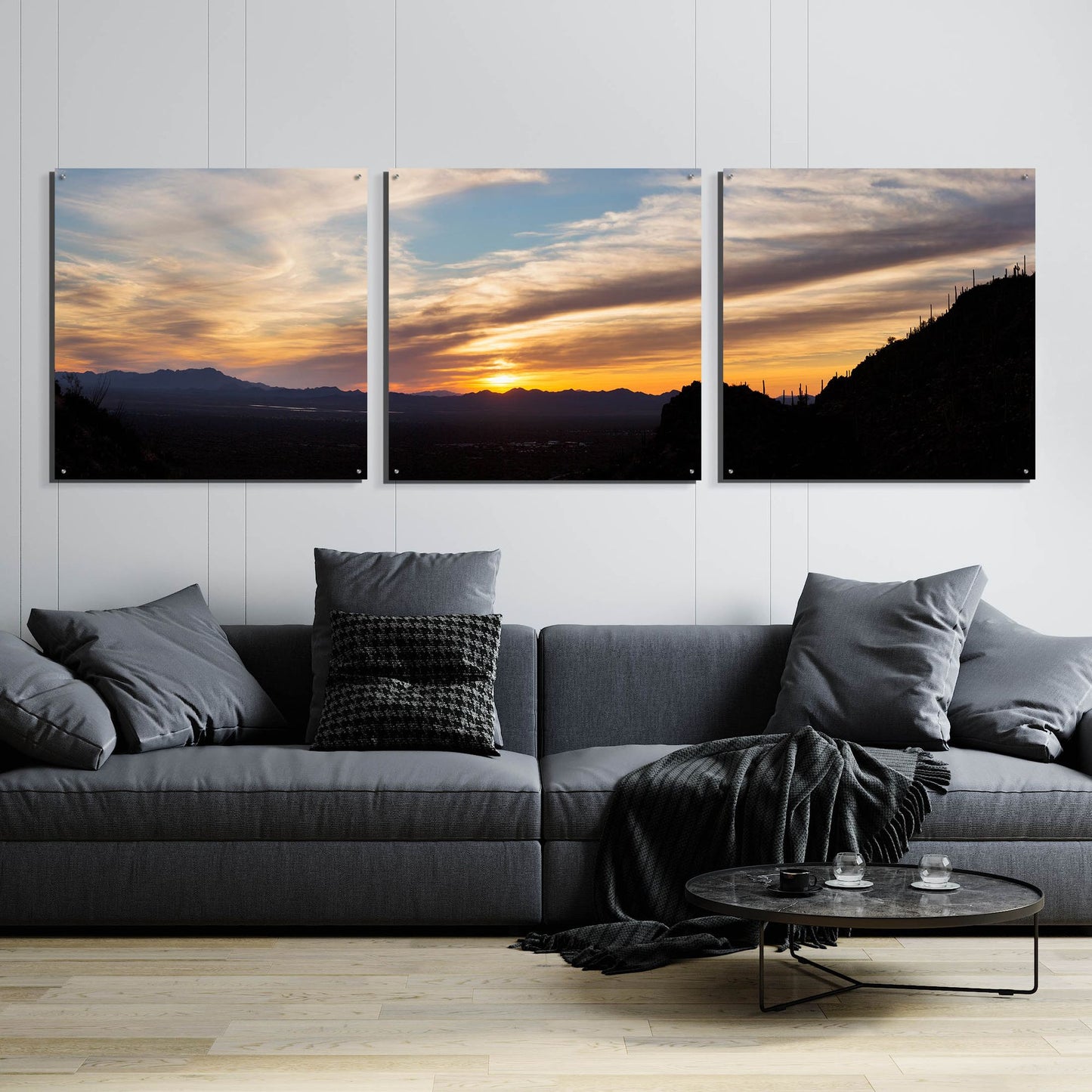 Epic Art 'Arizona Sunset Panorama' by Monte Nagler, Acrylic Glass Wall Art, 3 Piece Set,108x36