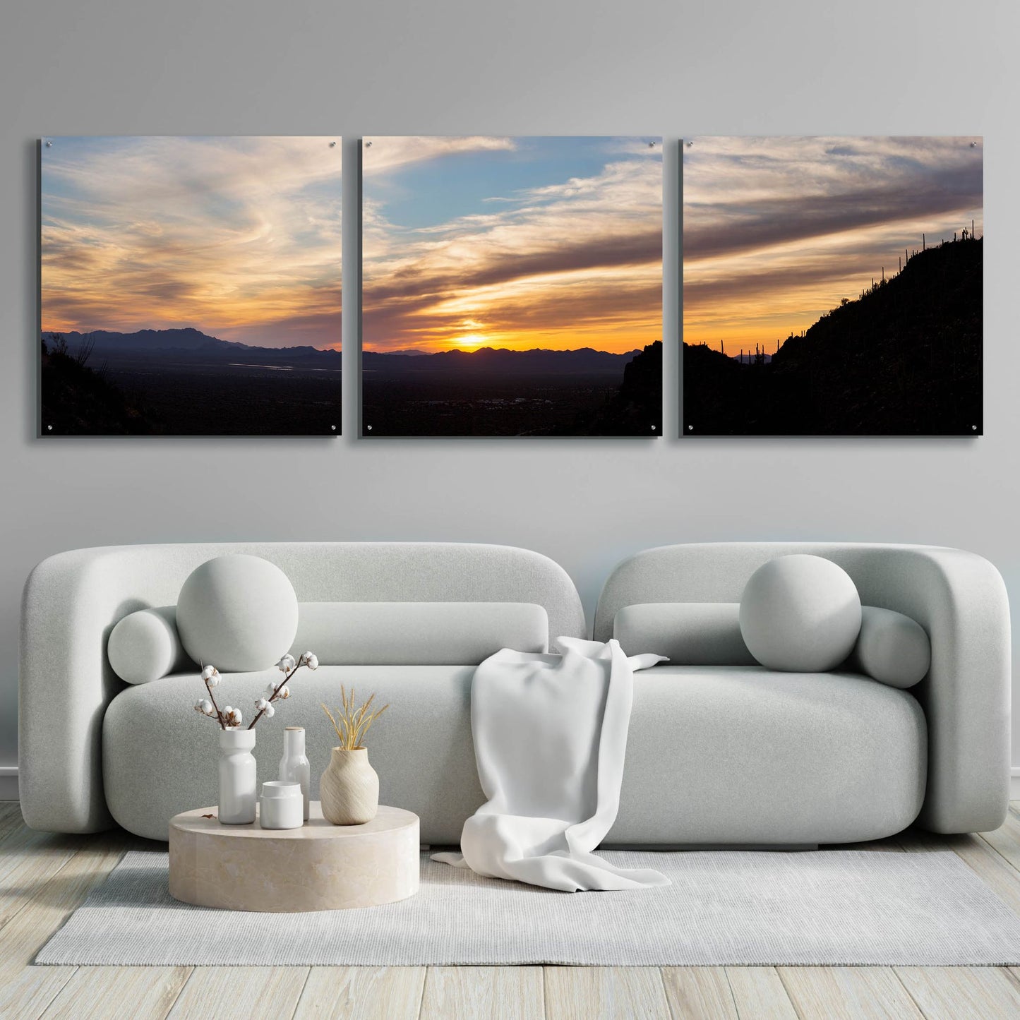 Epic Art 'Arizona Sunset Panorama' by Monte Nagler, Acrylic Glass Wall Art, 3 Piece Set,108x36