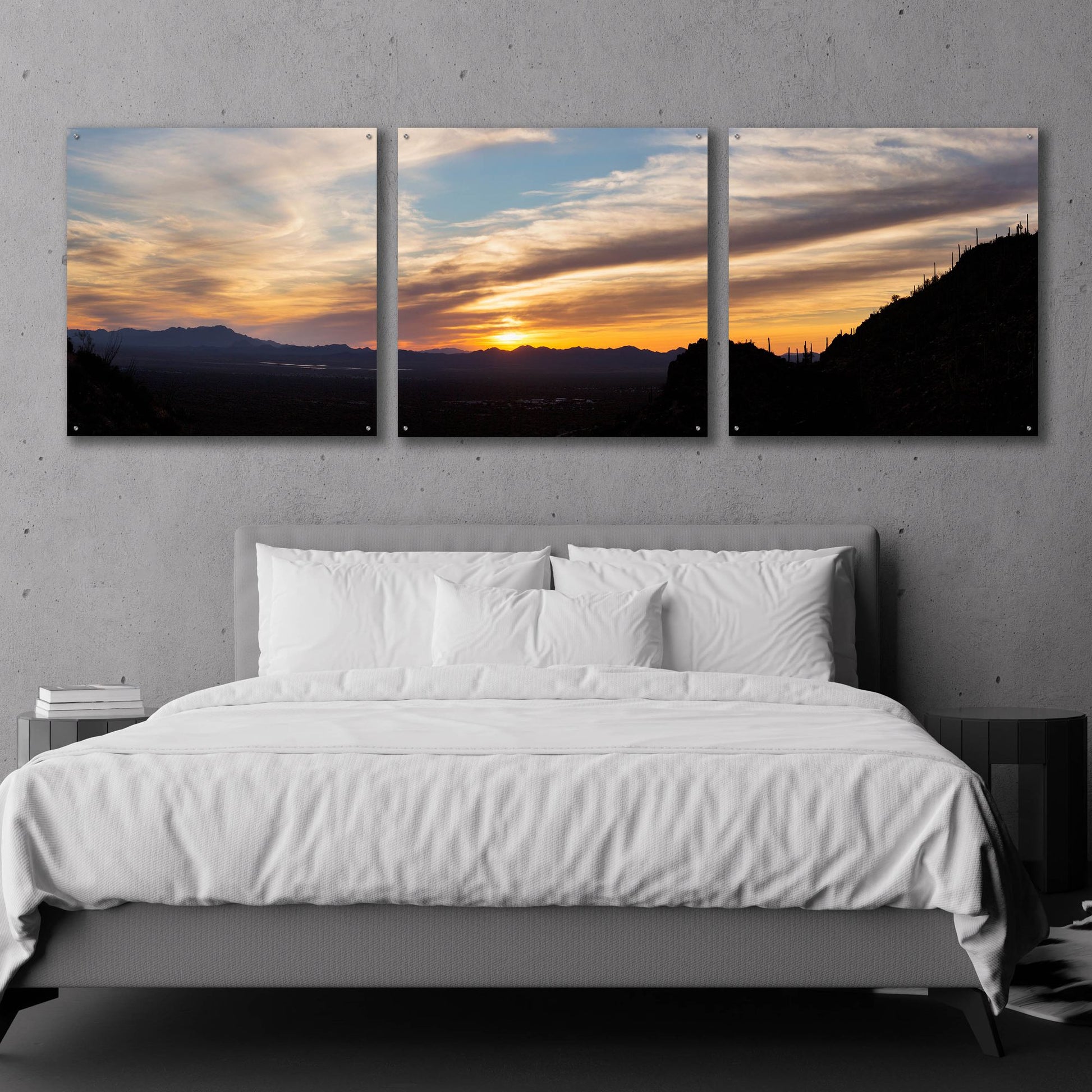 Epic Art 'Arizona Sunset Panorama' by Monte Nagler, Acrylic Glass Wall Art, 3 Piece Set,108x36