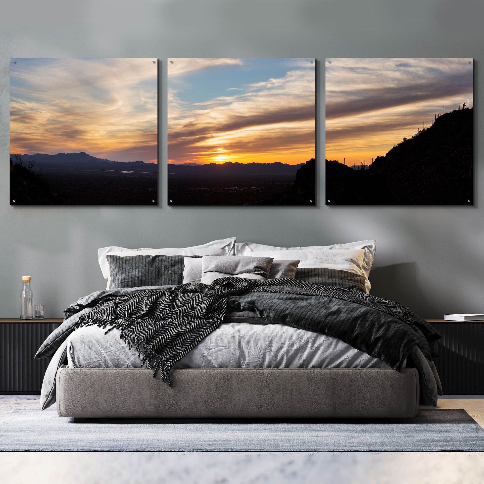 Epic Art 'Arizona Sunset Panorama' by Monte Nagler, Acrylic Glass Wall Art, 3 Piece Set,108x36