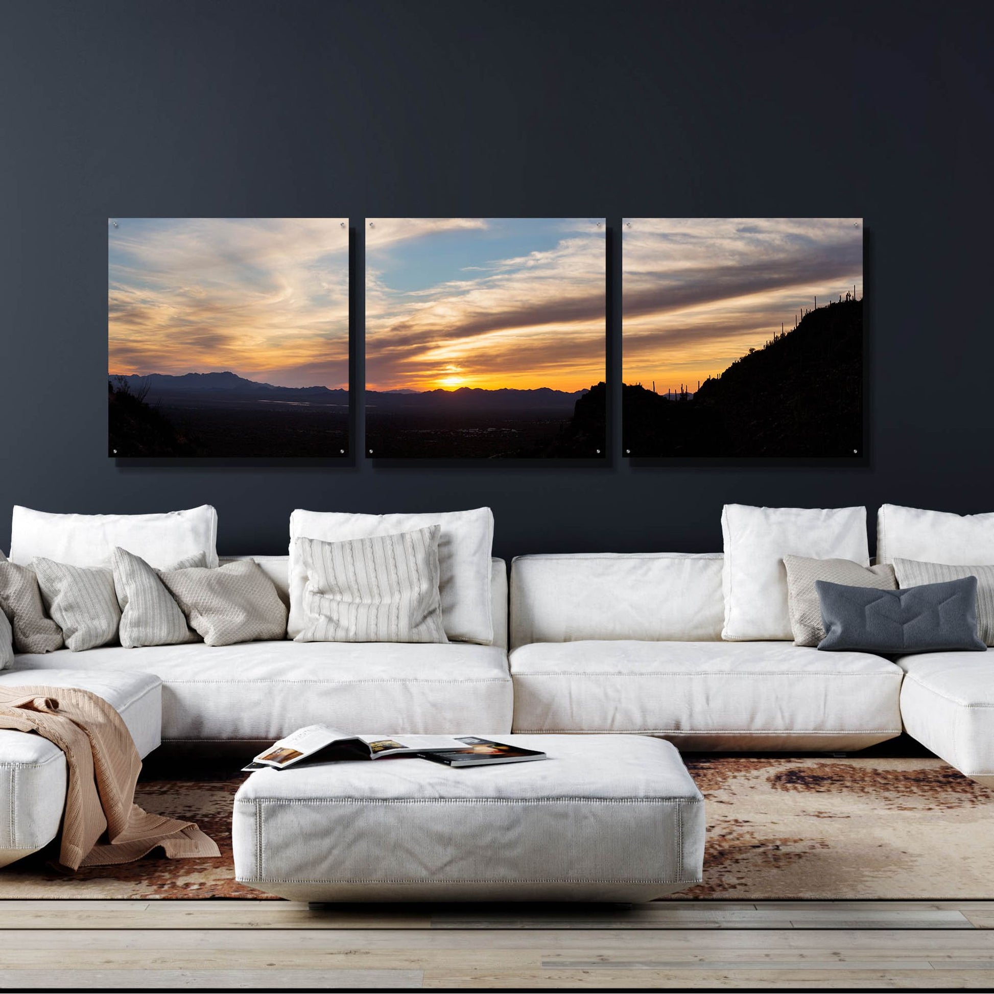 Epic Art 'Arizona Sunset Panorama' by Monte Nagler, Acrylic Glass Wall Art, 3 Piece Set,108x36