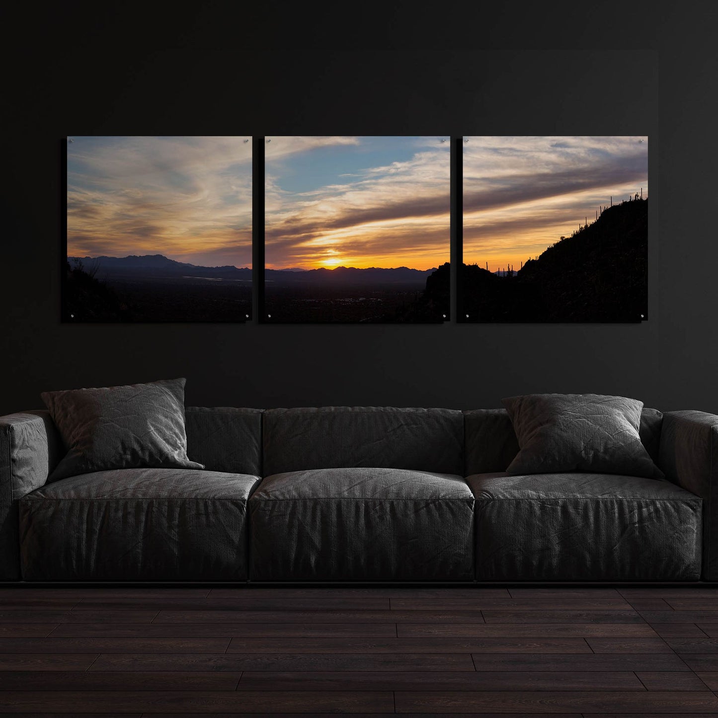 Epic Art 'Arizona Sunset Panorama' by Monte Nagler, Acrylic Glass Wall Art, 3 Piece Set,108x36