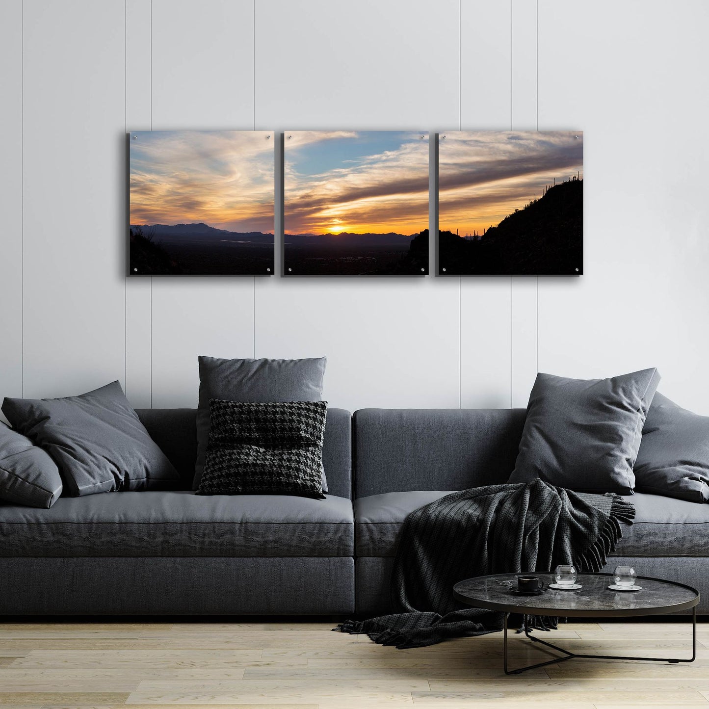 Epic Art 'Arizona Sunset Panorama' by Monte Nagler, Acrylic Glass Wall Art, 3 Piece Set,72x24