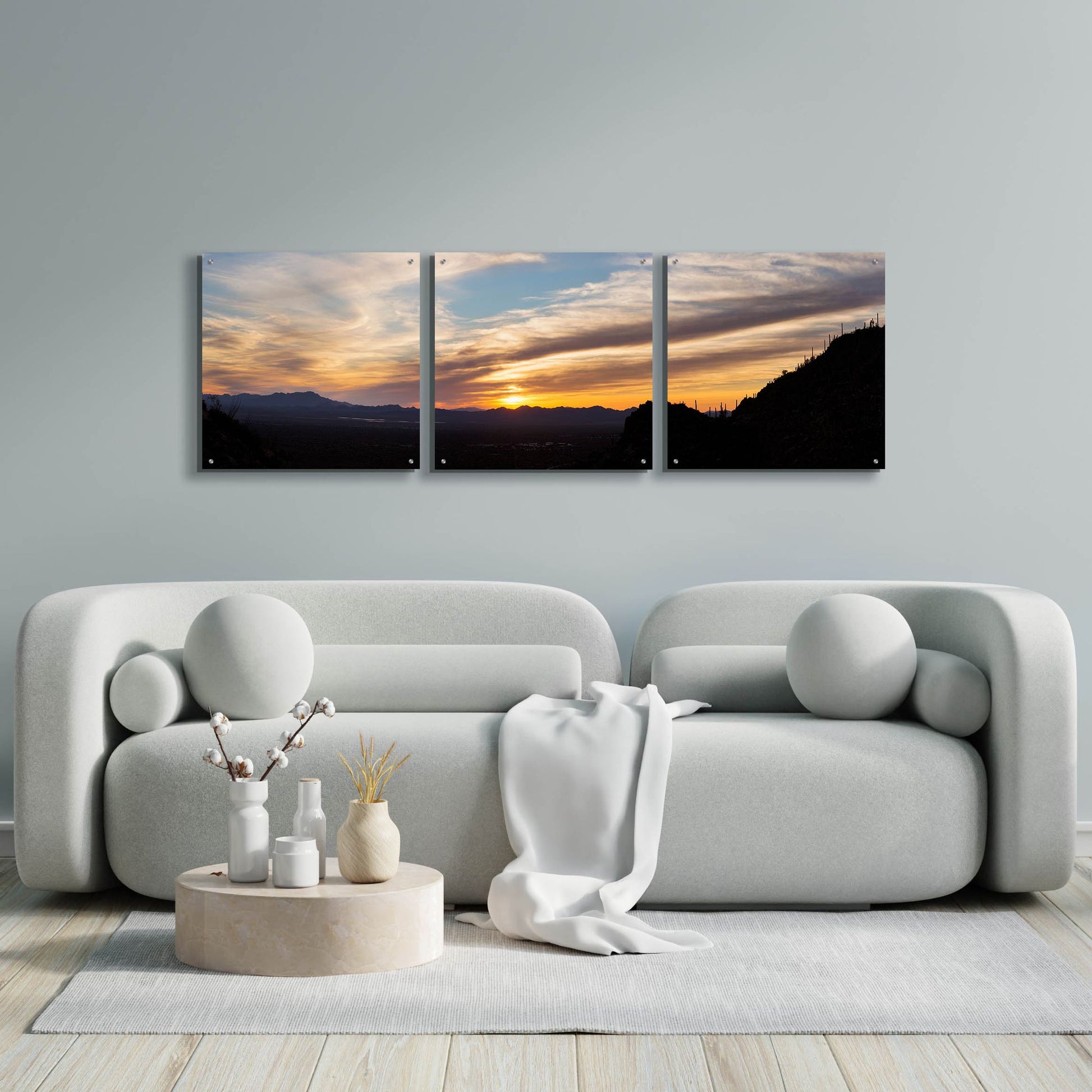 Epic Art 'Arizona Sunset Panorama' by Monte Nagler, Acrylic Glass Wall Art, 3 Piece Set,72x24