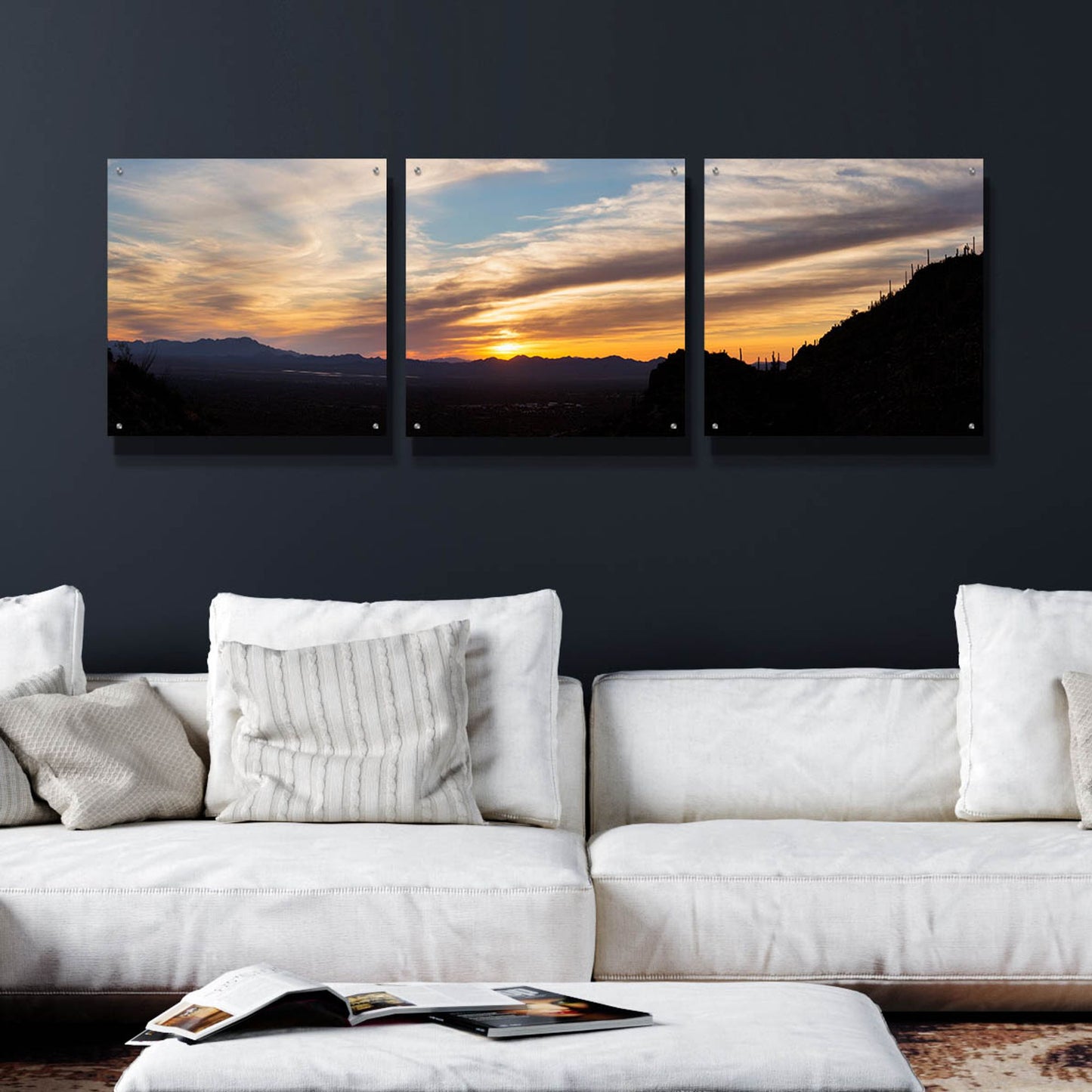 Epic Art 'Arizona Sunset Panorama' by Monte Nagler, Acrylic Glass Wall Art, 3 Piece Set,72x24