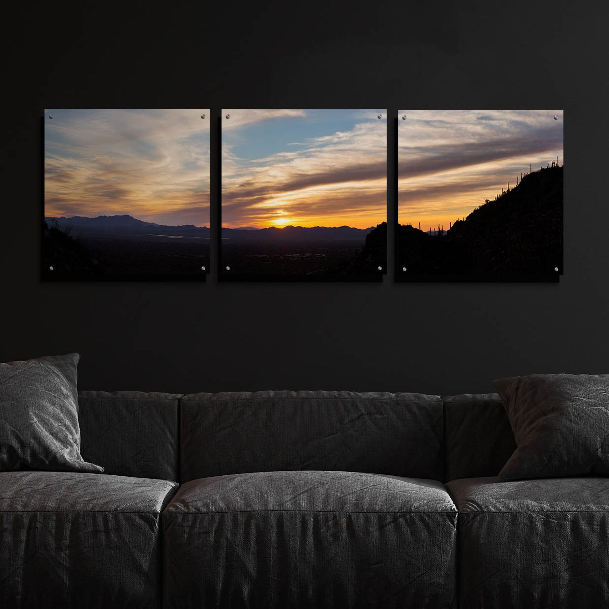 Epic Art 'Arizona Sunset Panorama' by Monte Nagler, Acrylic Glass Wall Art, 3 Piece Set,72x24