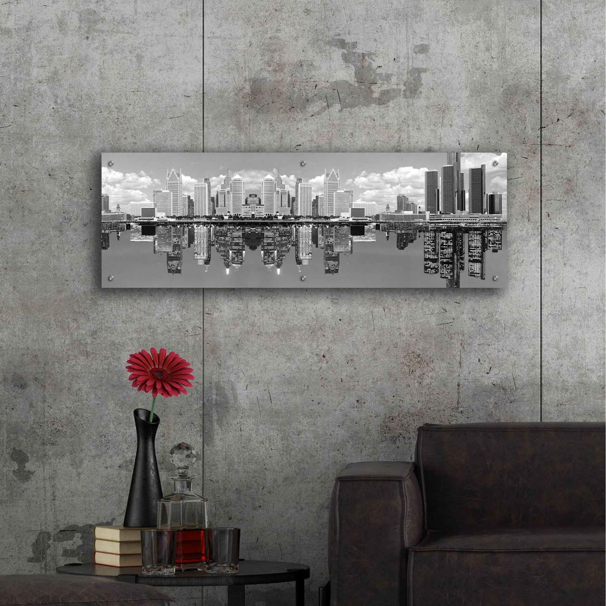 Epic Art 'Detroit Skyline Panorama 2, Michigan' by Monte Nagler, Acrylic Glass Wall Art,48x16