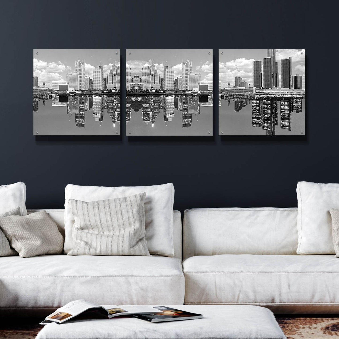 Epic Art 'Detroit Skyline Panorama 2, Michigan' by Monte Nagler, Acrylic Glass Wall Art, 3 Piece Set,72x24