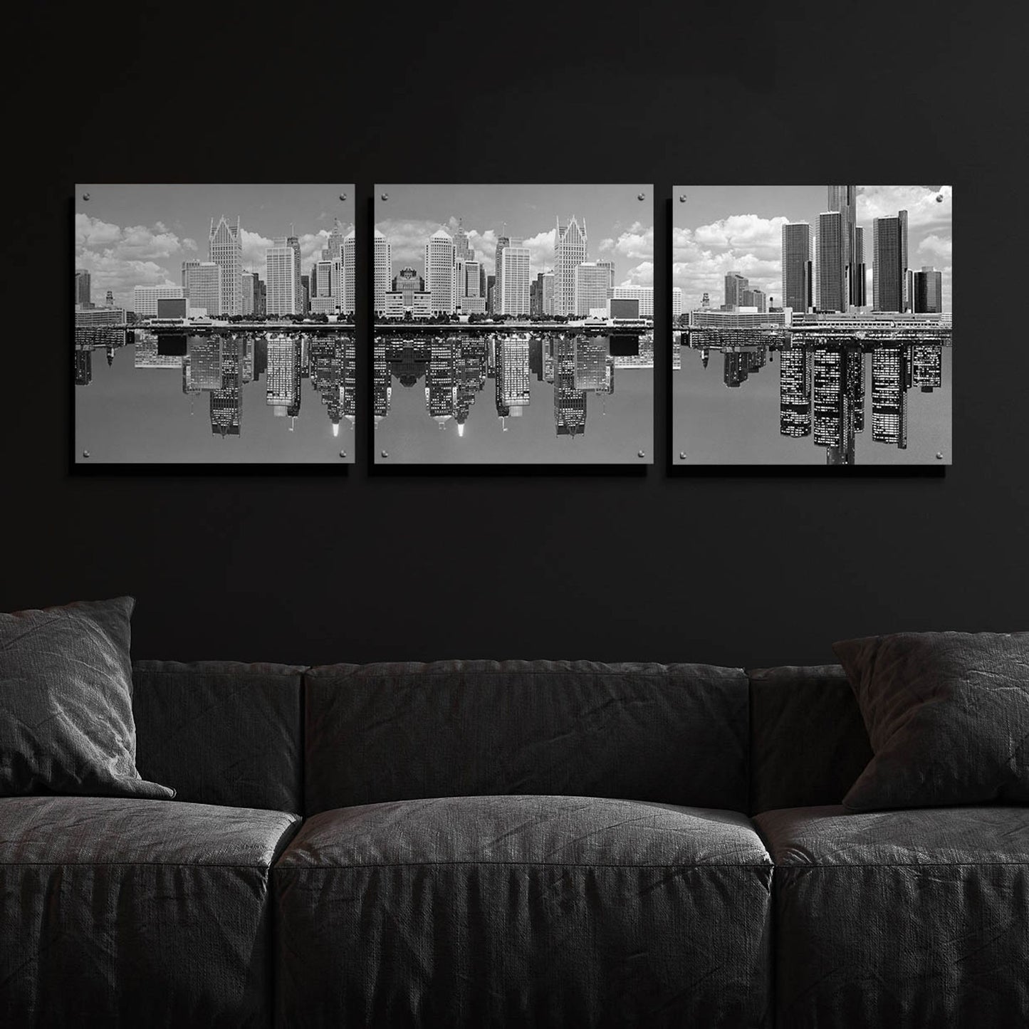 Epic Art 'Detroit Skyline Panorama 2, Michigan' by Monte Nagler, Acrylic Glass Wall Art, 3 Piece Set,72x24