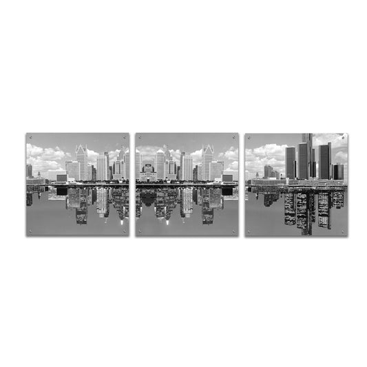 Epic Art 'Detroit Skyline Panorama 2, Michigan' by Monte Nagler, Acrylic Glass Wall Art, 3 Piece Set