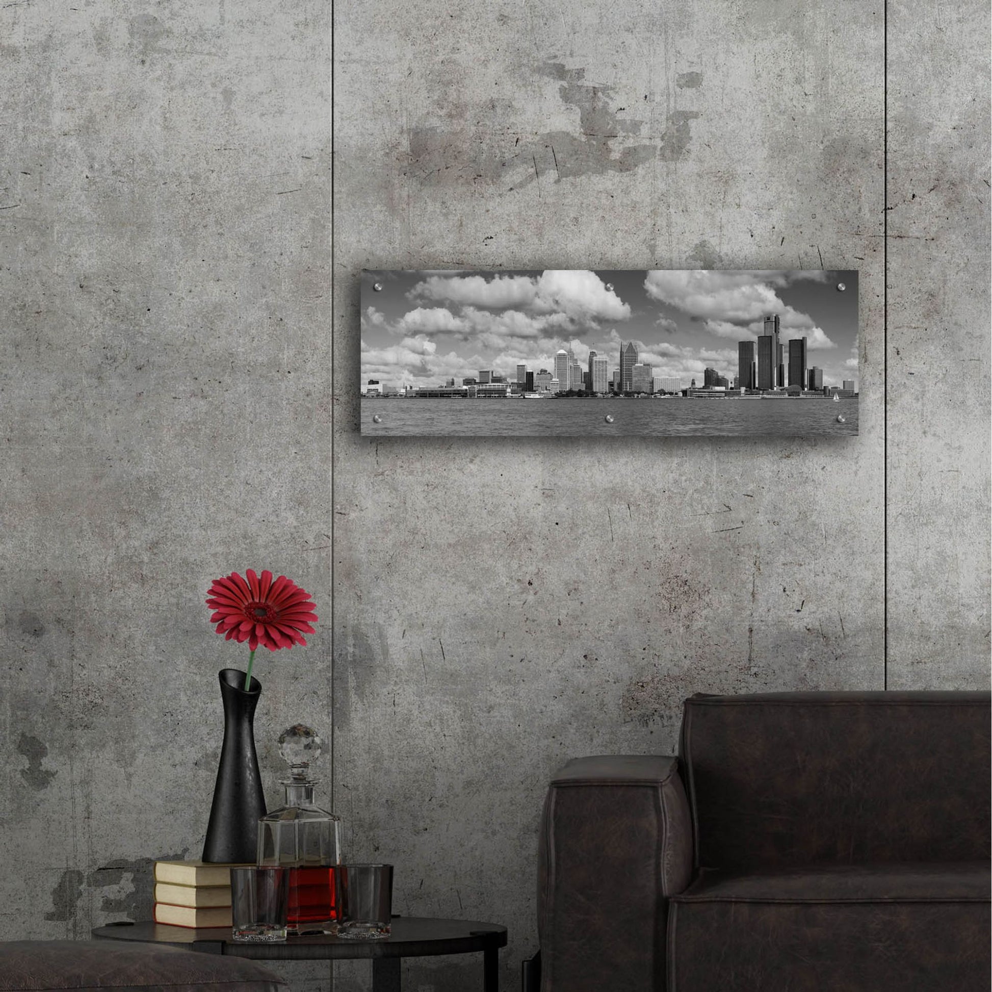 Epic Art 'Detroit Skyline Panorama 4' by Monte Nagler, Acrylic Glass Wall Art,36x12