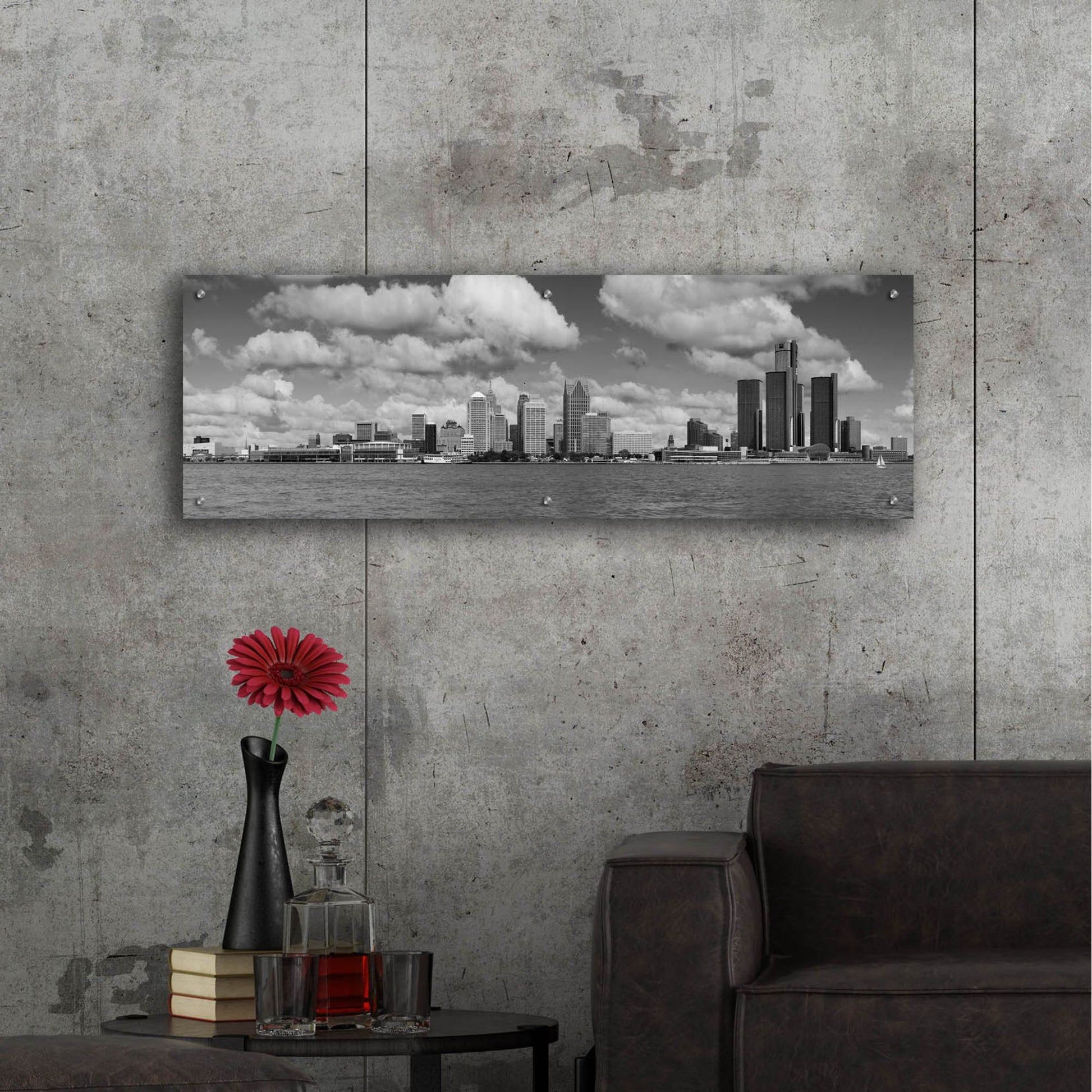 Epic Art 'Detroit Skyline Panorama 4' by Monte Nagler, Acrylic Glass Wall Art,48x16