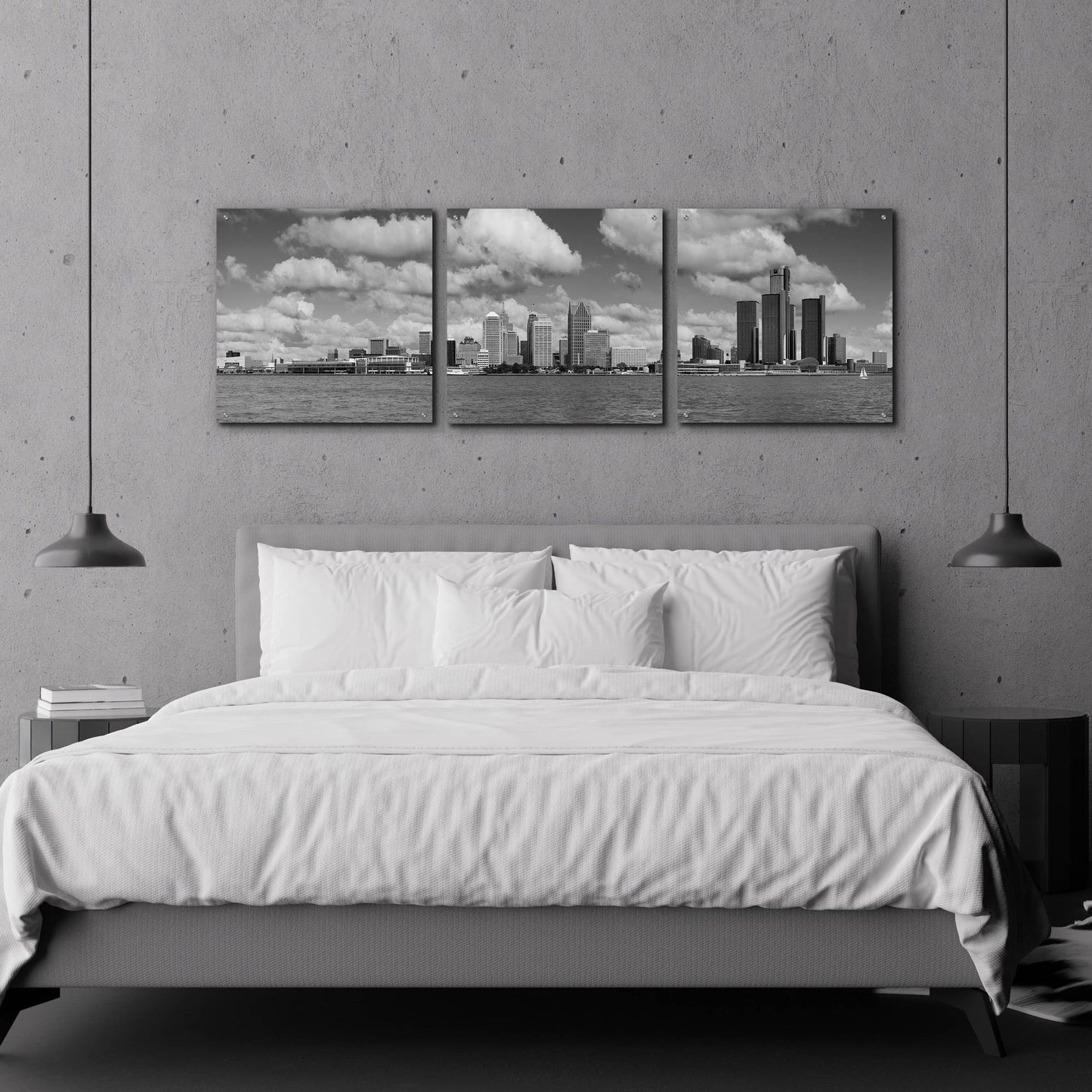 Epic Art 'Detroit Skyline Panorama 4' by Monte Nagler, Acrylic Glass Wall Art, 3 Piece Set,72x24