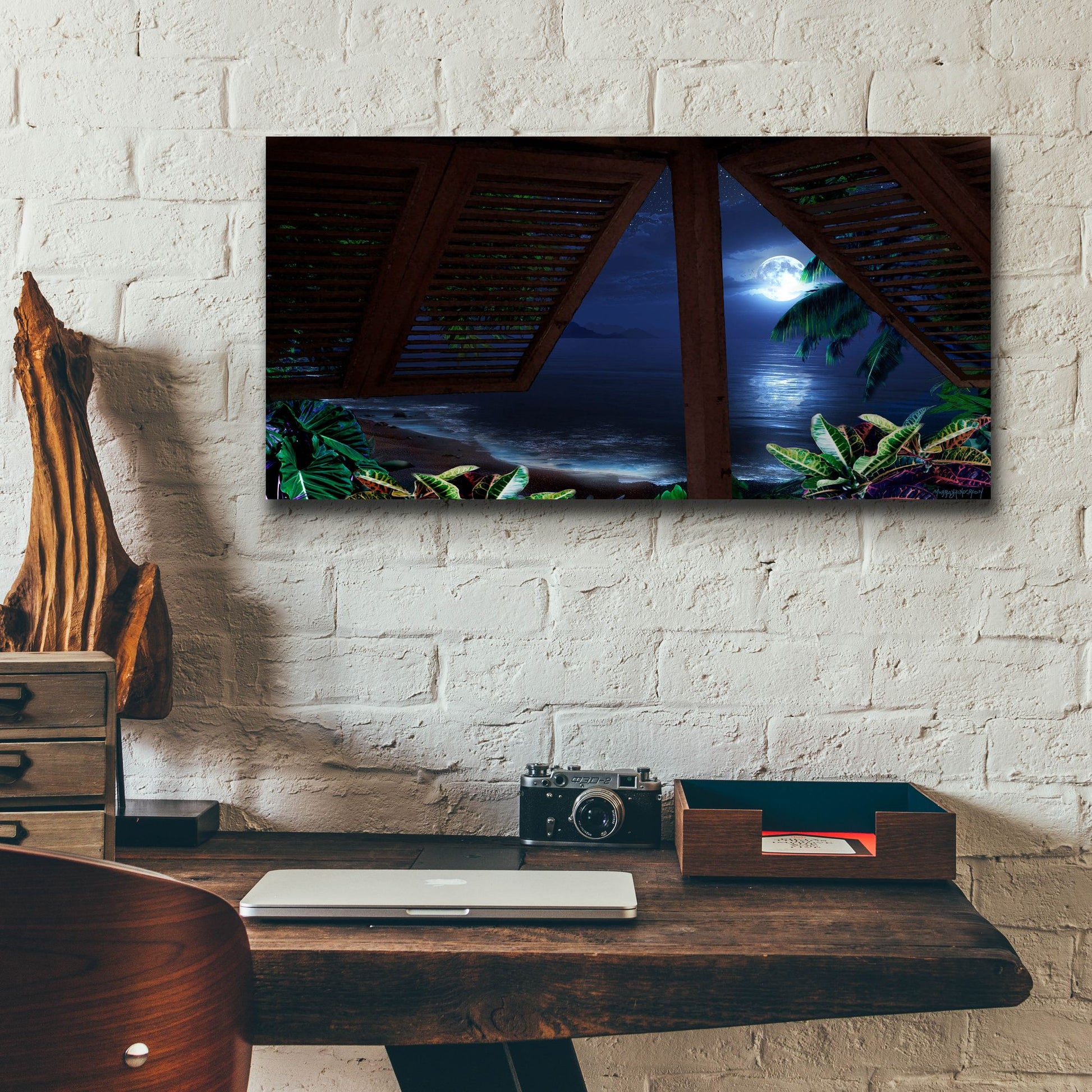Epic Art 'Tropical Dream Moon View' by Murray Henderson Fine Art, Acrylic Glass Wall Art,24x12