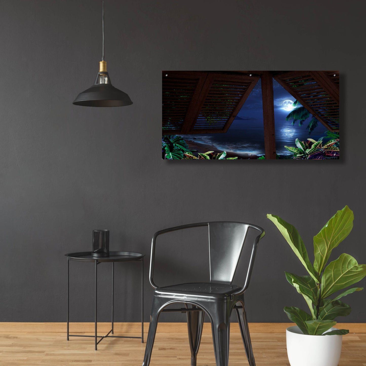 Epic Art 'Tropical Dream Moon View' by Murray Henderson Fine Art, Acrylic Glass Wall Art,48x24