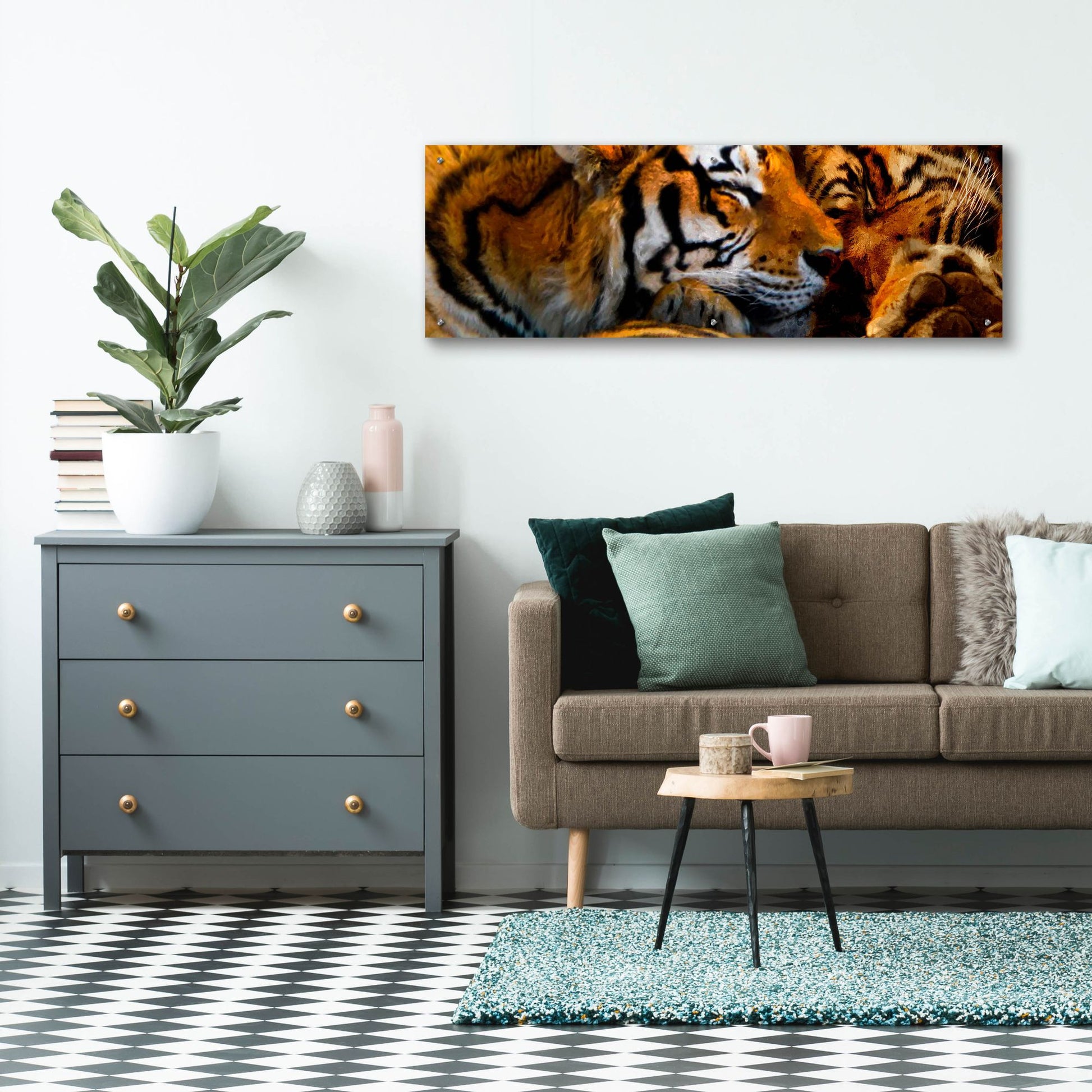 Epic Art 'Tigers Sleep' by Murray Henderson Fine Art, Acrylic Glass Wall Art,48x16