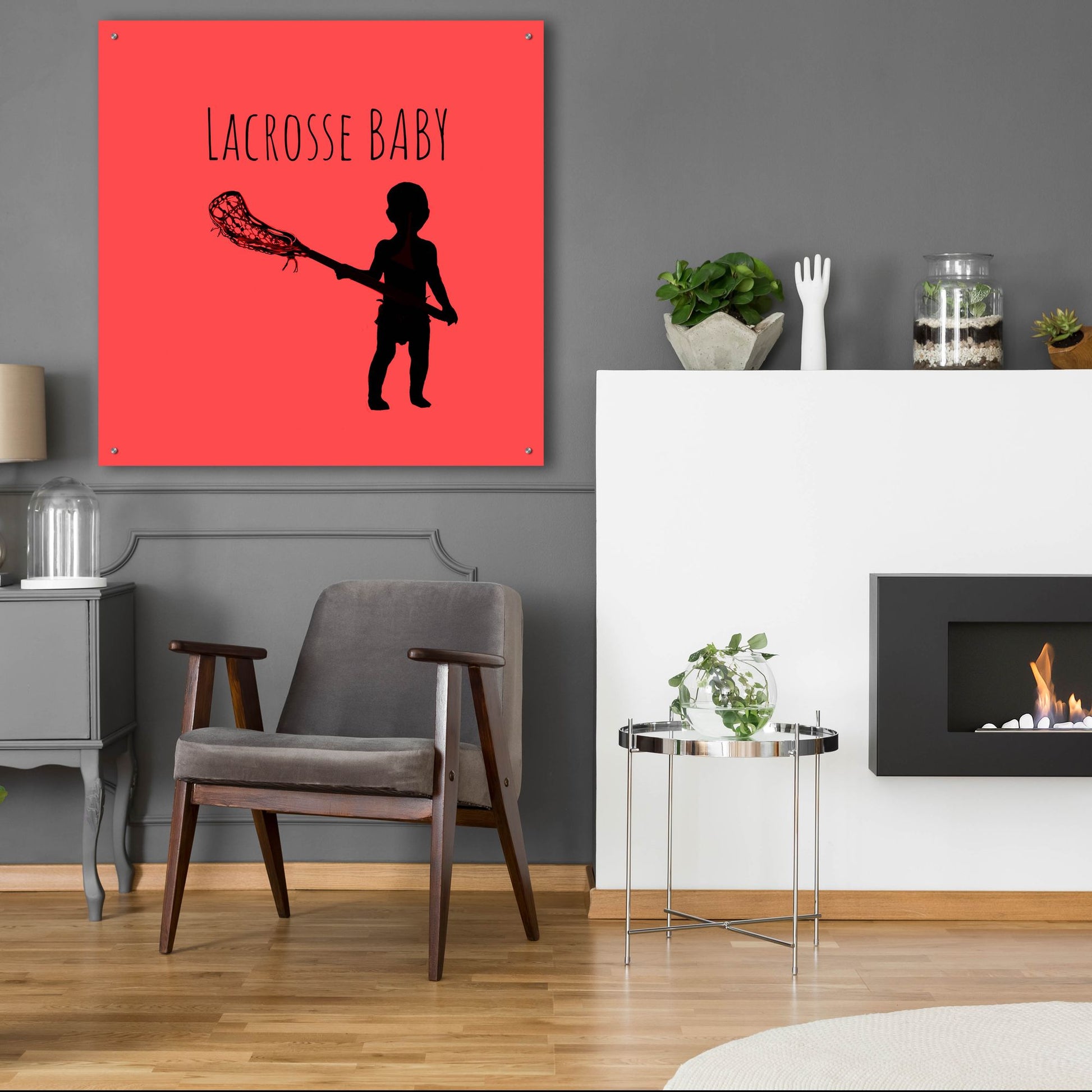 Epic Art 'Lacrosse Baby' by Murray Henderson Fine Art, Acrylic Glass Wall Art,36x36