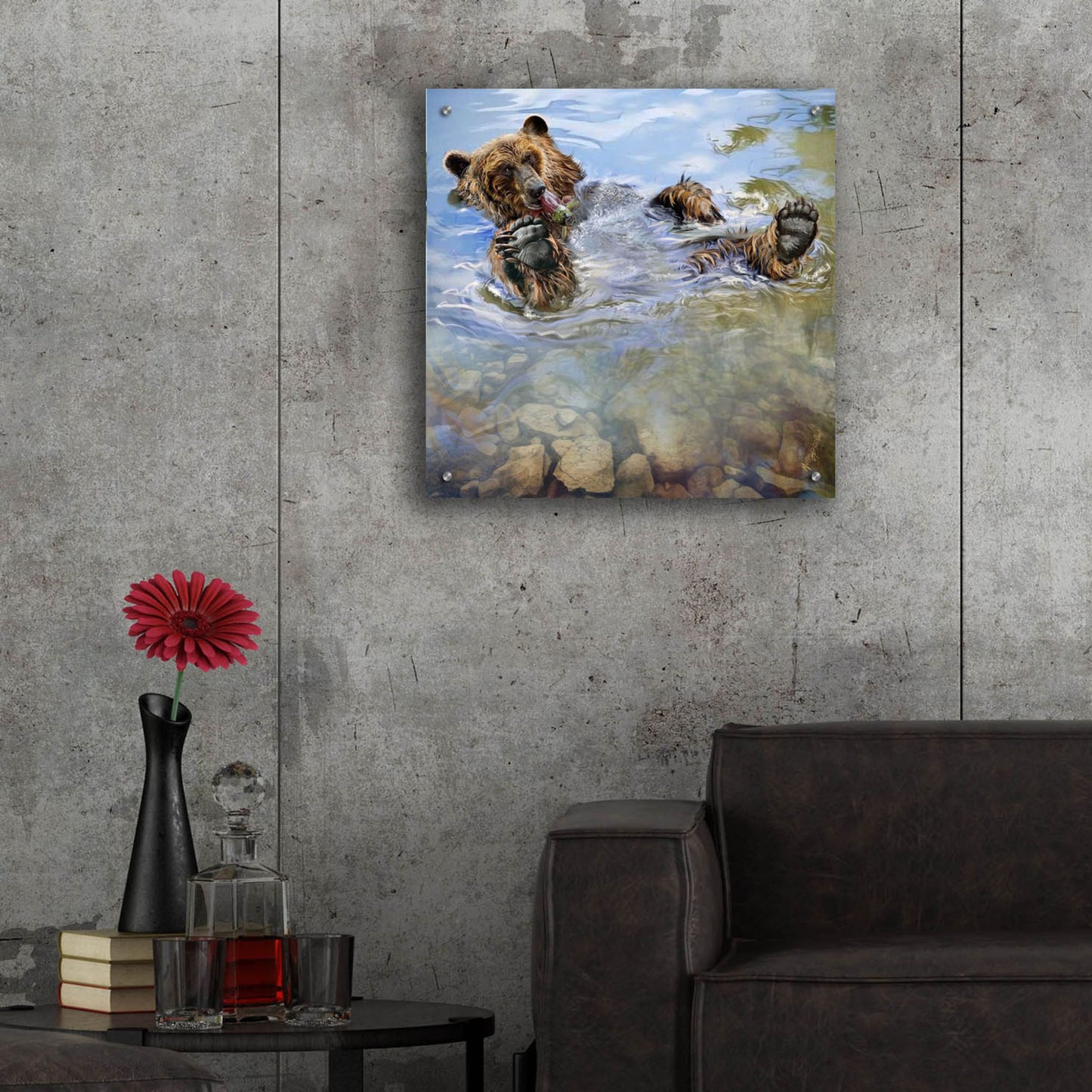 Epic Art 'Bear Bath' by Murray Henderson Fine Art, Acrylic Glass Wall Art,24x24