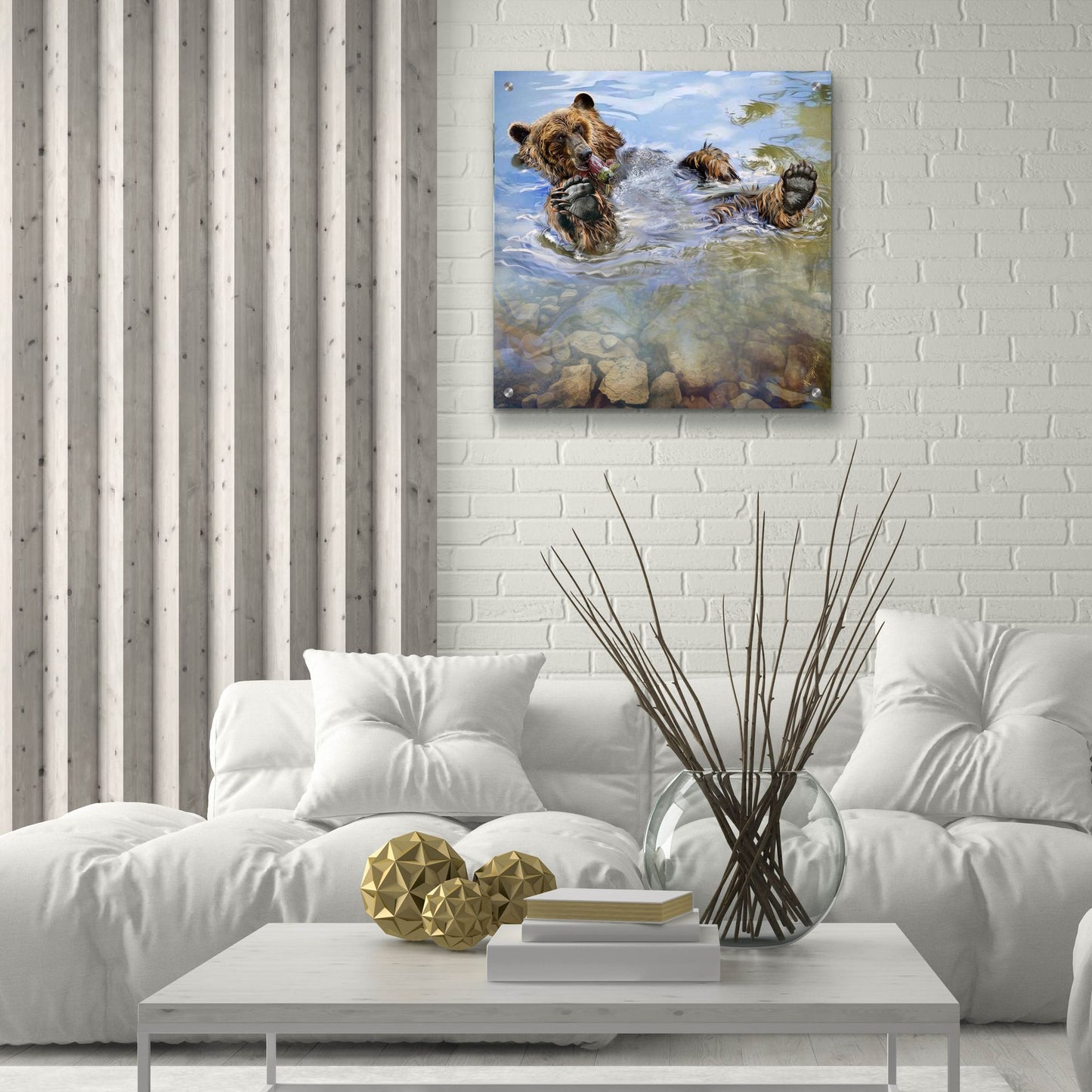 Epic Art 'Bear Bath' by Murray Henderson Fine Art, Acrylic Glass Wall Art,24x24