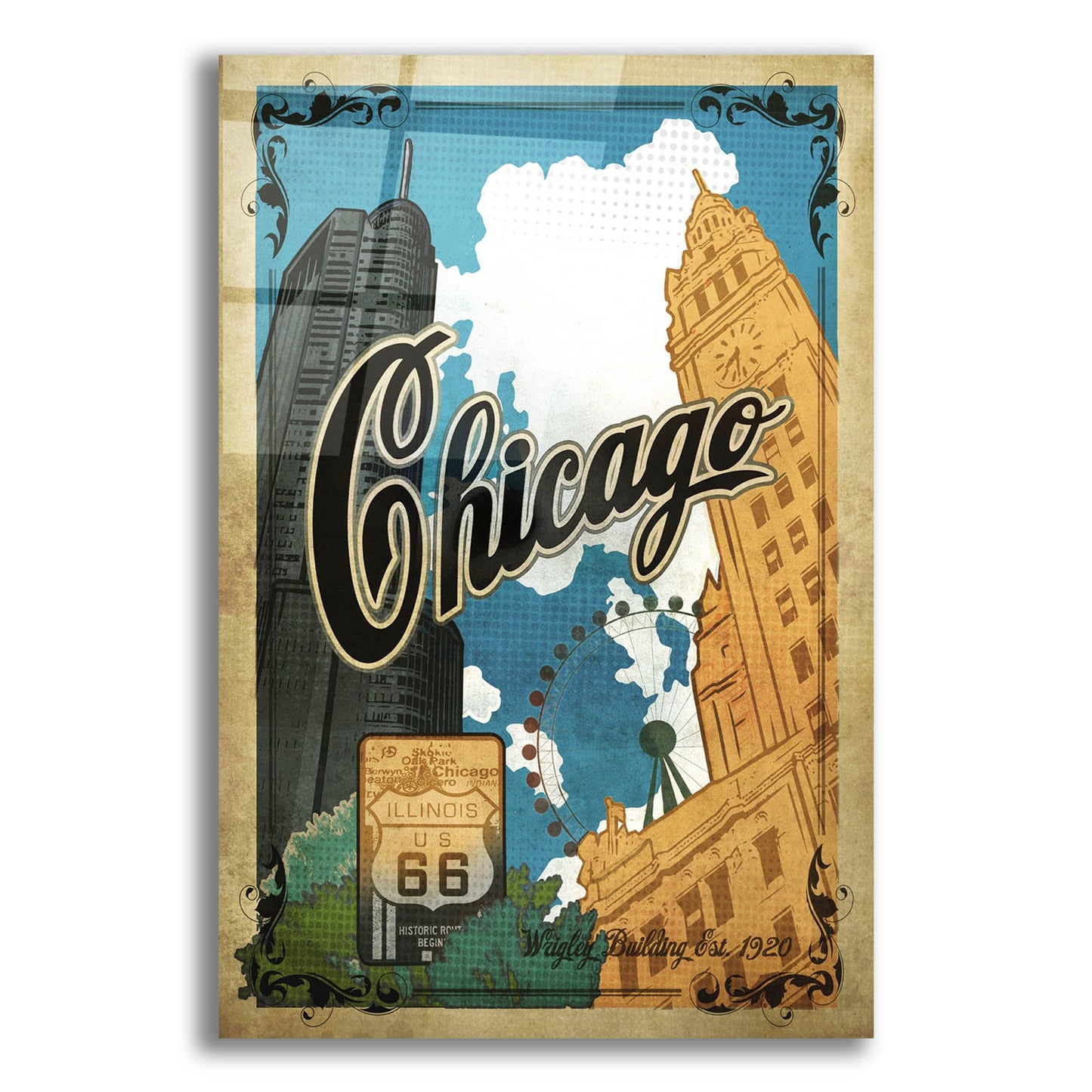 Epic Art 'Vintage Chicago Poster' by Old Red Truck, Acrylic Glass Wall Art