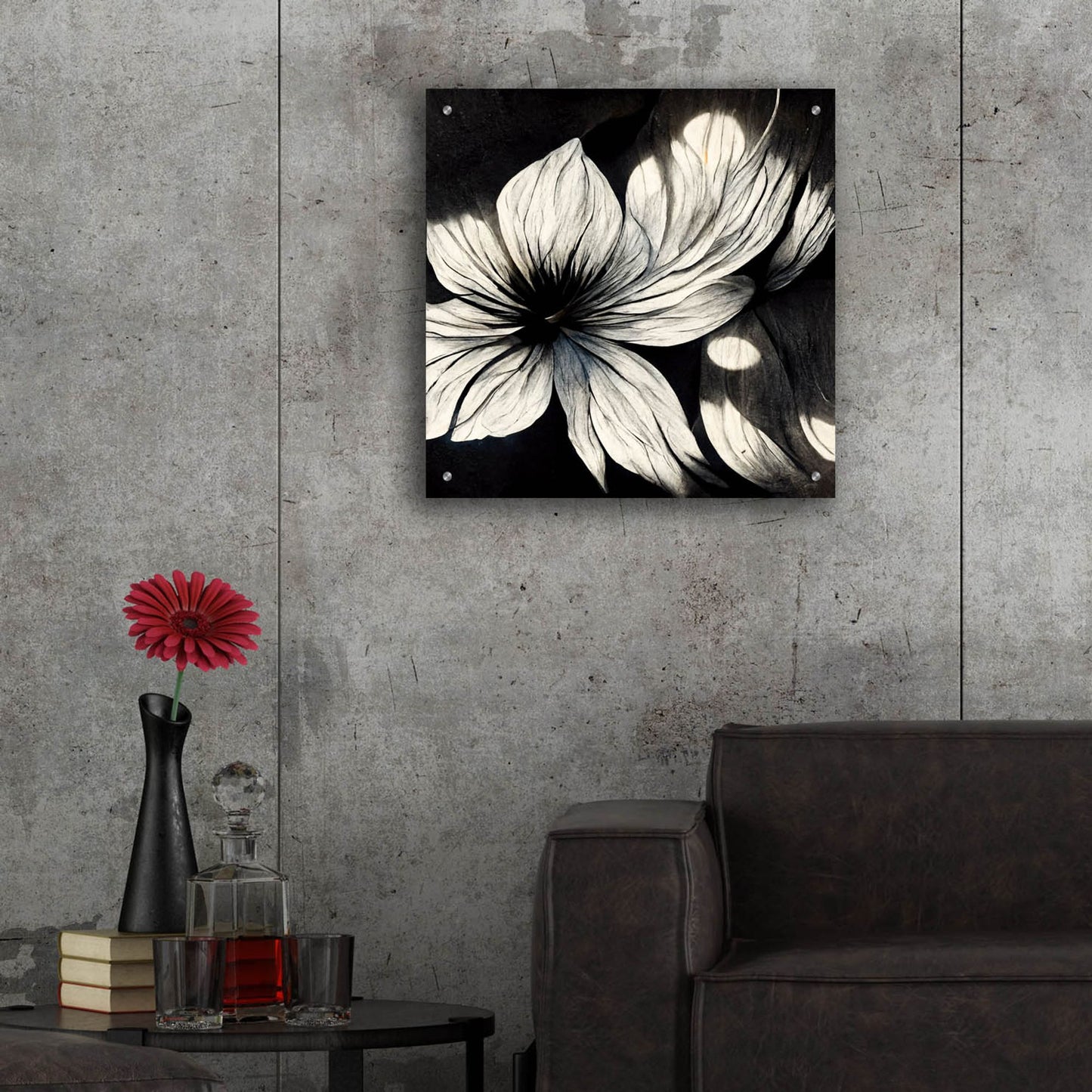 Epic Art 'Flowers Black White 1' by Ray Heere, Acrylic Glass Wall Art,24x24