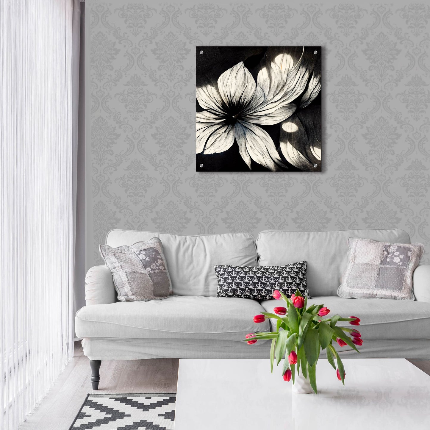 Epic Art 'Flowers Black White 1' by Ray Heere, Acrylic Glass Wall Art,24x24