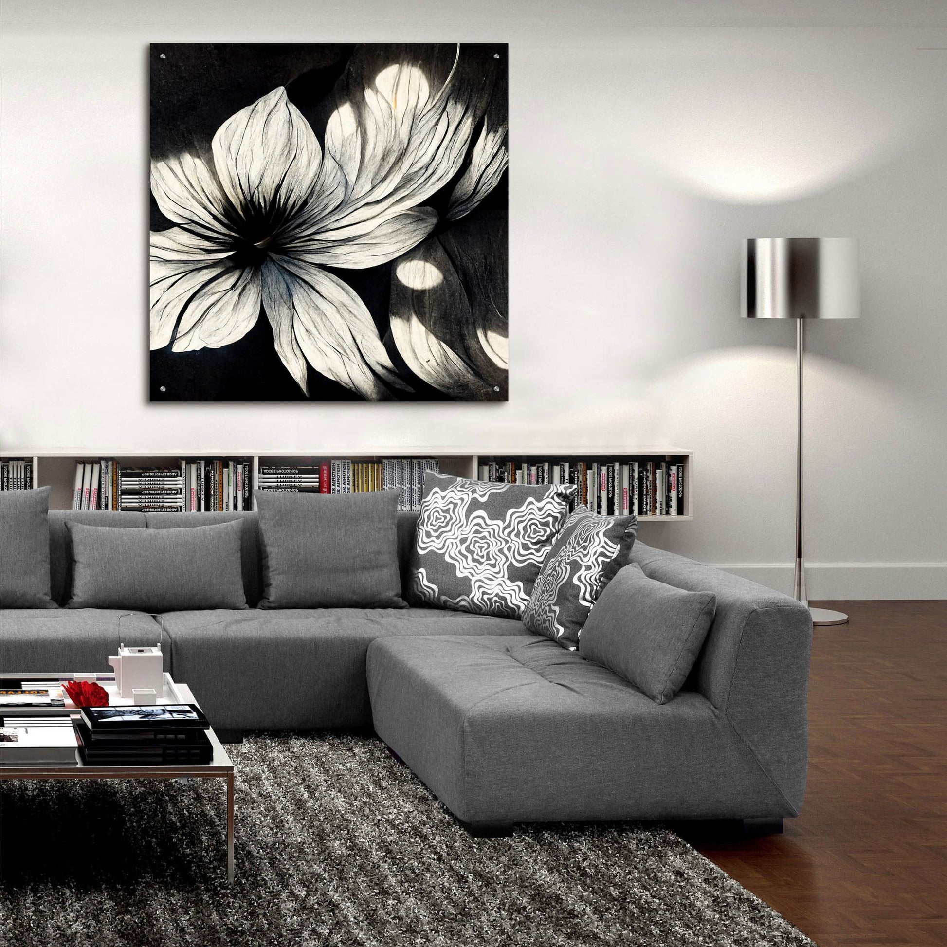 Epic Art 'Flowers Black White 1' by Ray Heere, Acrylic Glass Wall Art,36x36