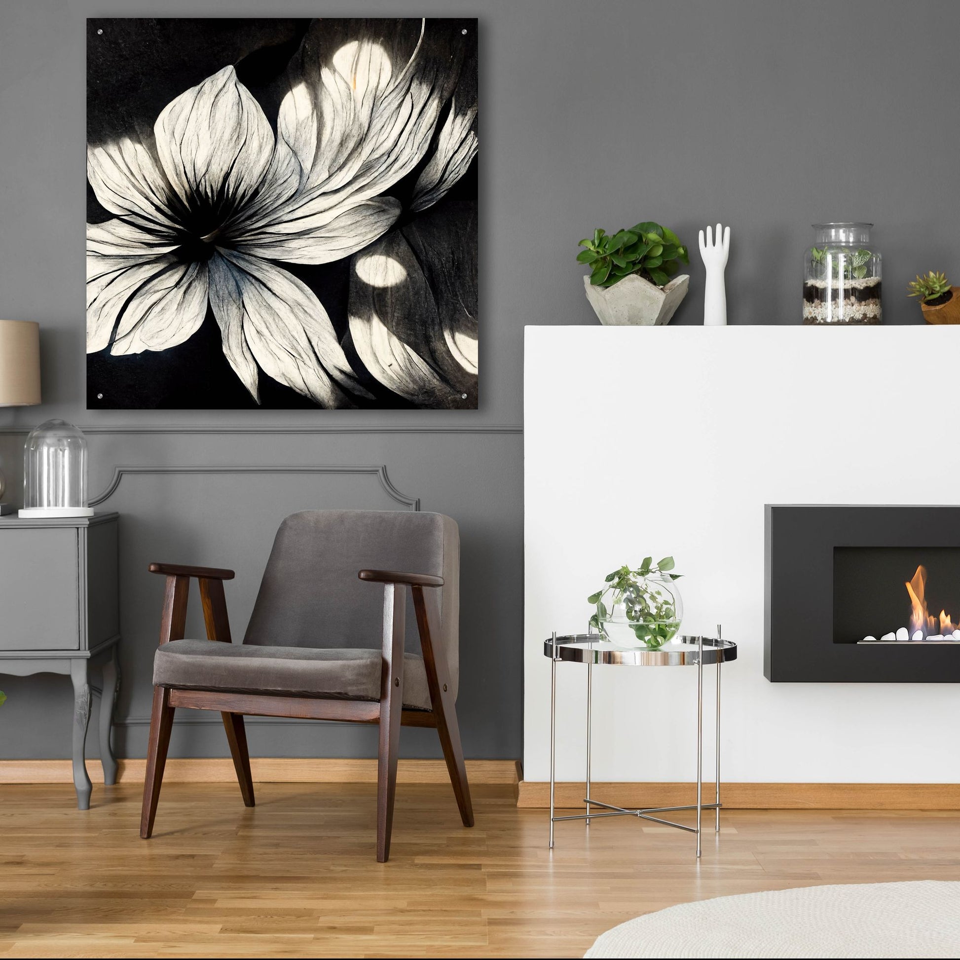 Epic Art 'Flowers Black White 1' by Ray Heere, Acrylic Glass Wall Art,36x36