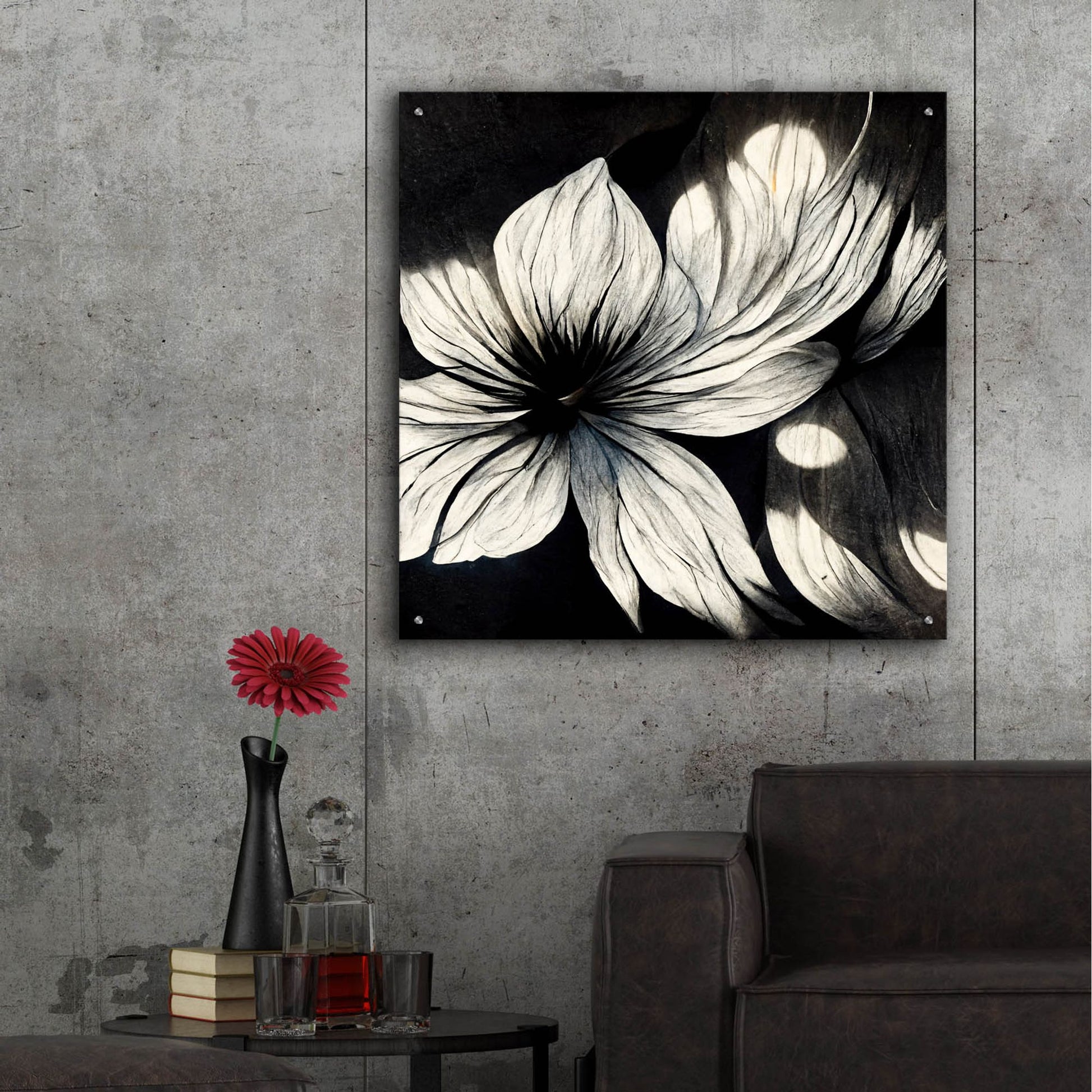 Epic Art 'Flowers Black White 1' by Ray Heere, Acrylic Glass Wall Art,36x36