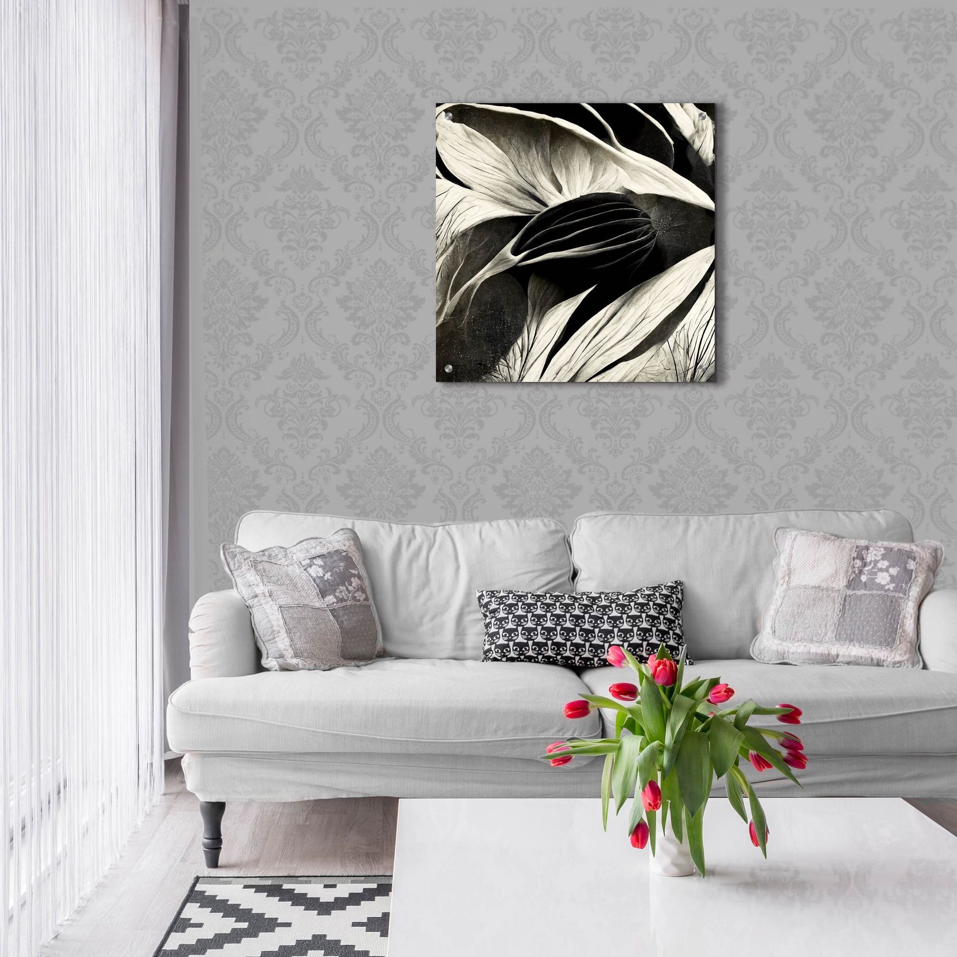 Epic Art 'Flowers Black White 2' by Ray Heere, Acrylic Glass Wall Art,24x24