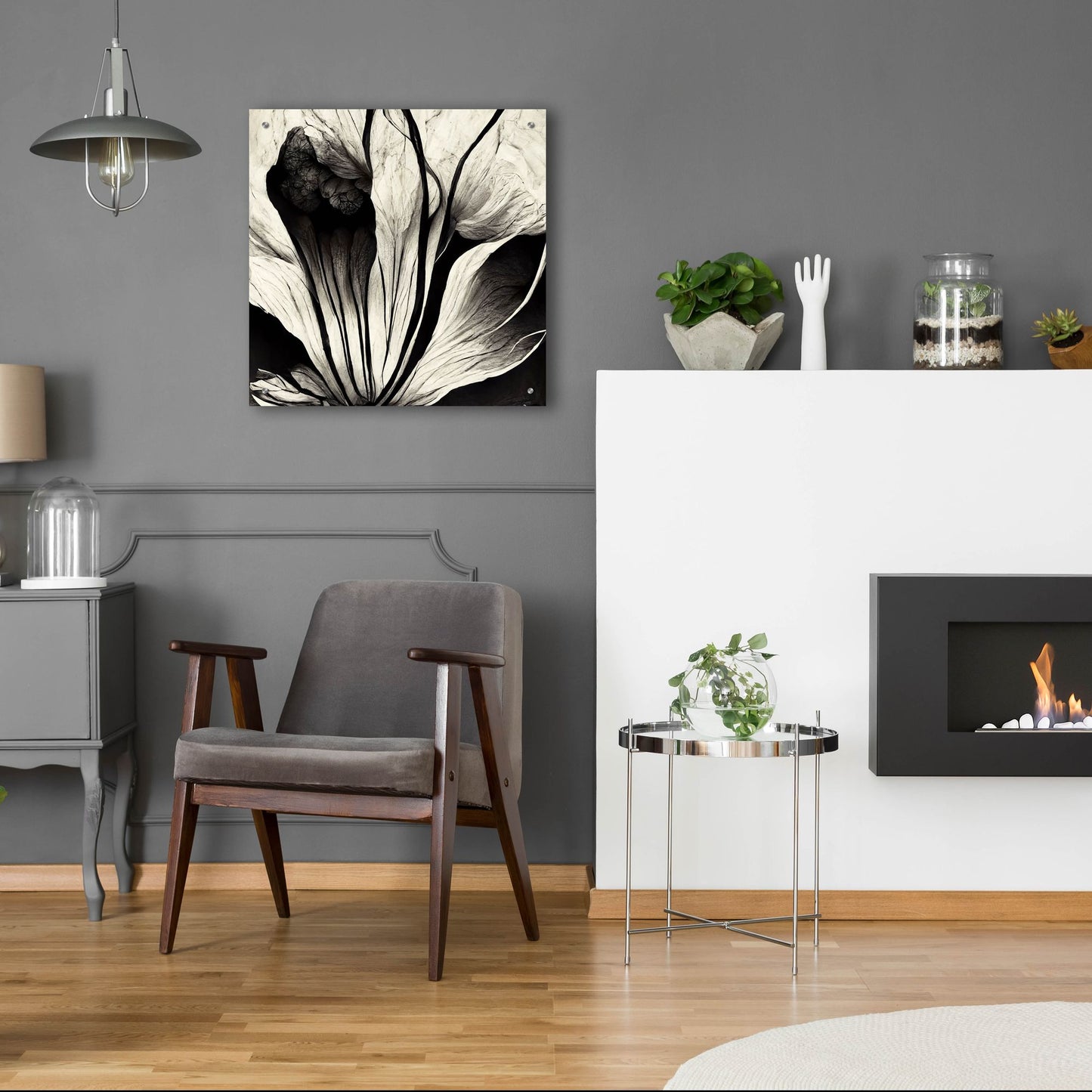 Epic Art 'Flowers Black White 3' by Ray Heere, Acrylic Glass Wall Art,24x24