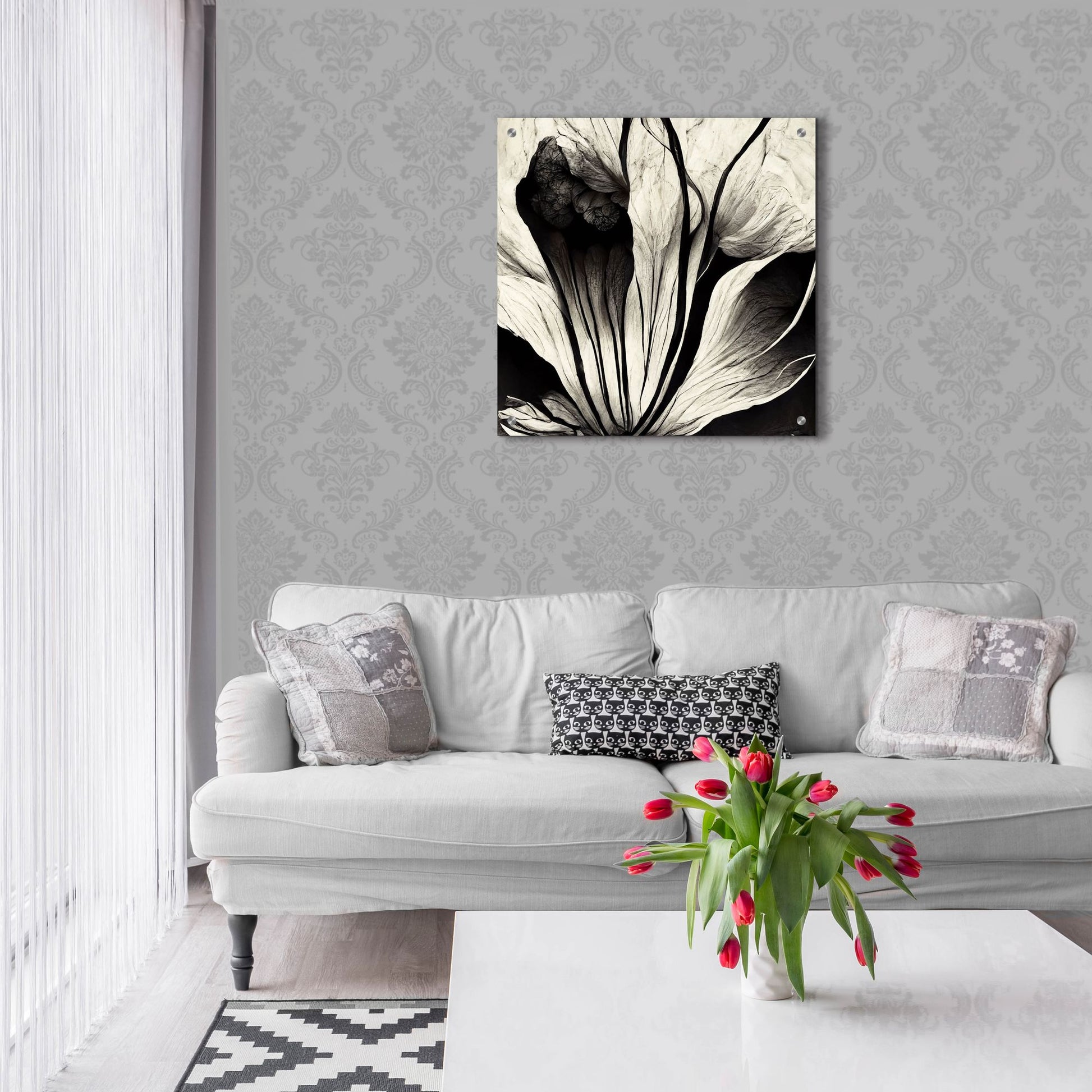 Epic Art 'Flowers Black White 3' by Ray Heere, Acrylic Glass Wall Art,24x24