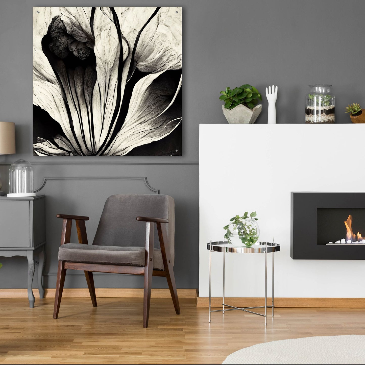 Epic Art 'Flowers Black White 3' by Ray Heere, Acrylic Glass Wall Art,36x36