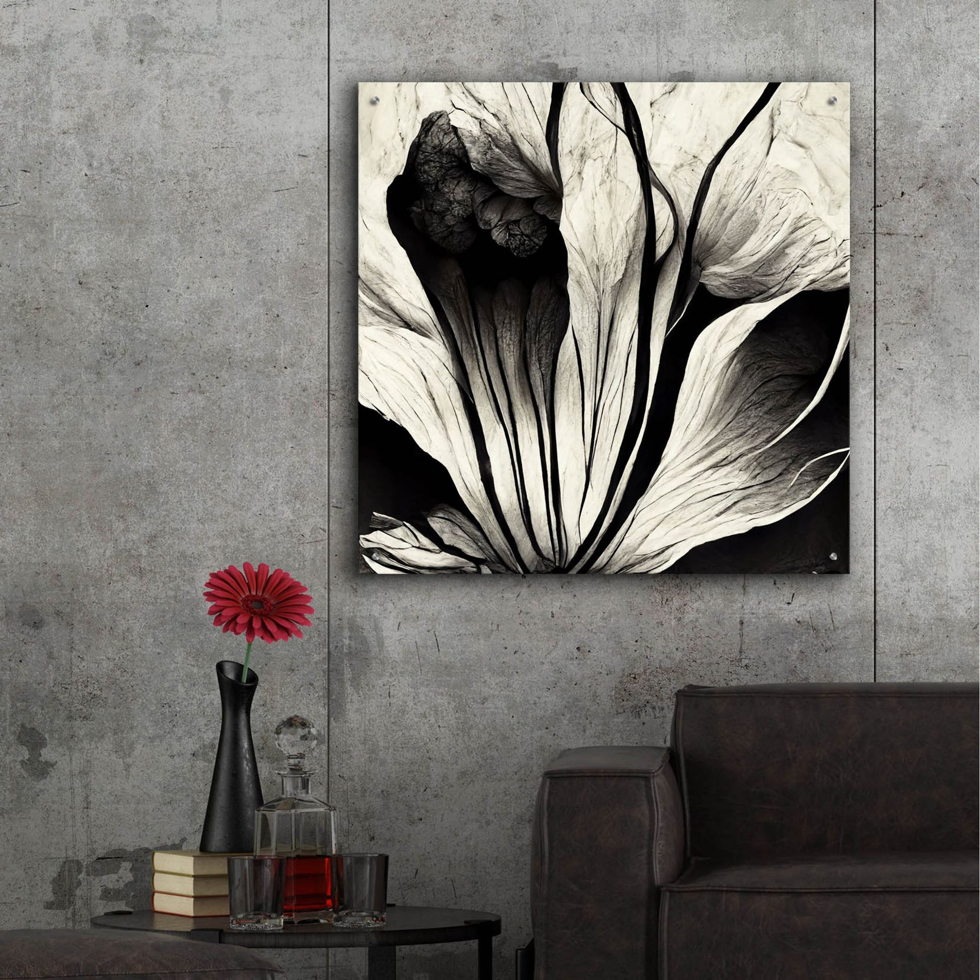 Epic Art 'Flowers Black White 3' by Ray Heere, Acrylic Glass Wall Art,36x36