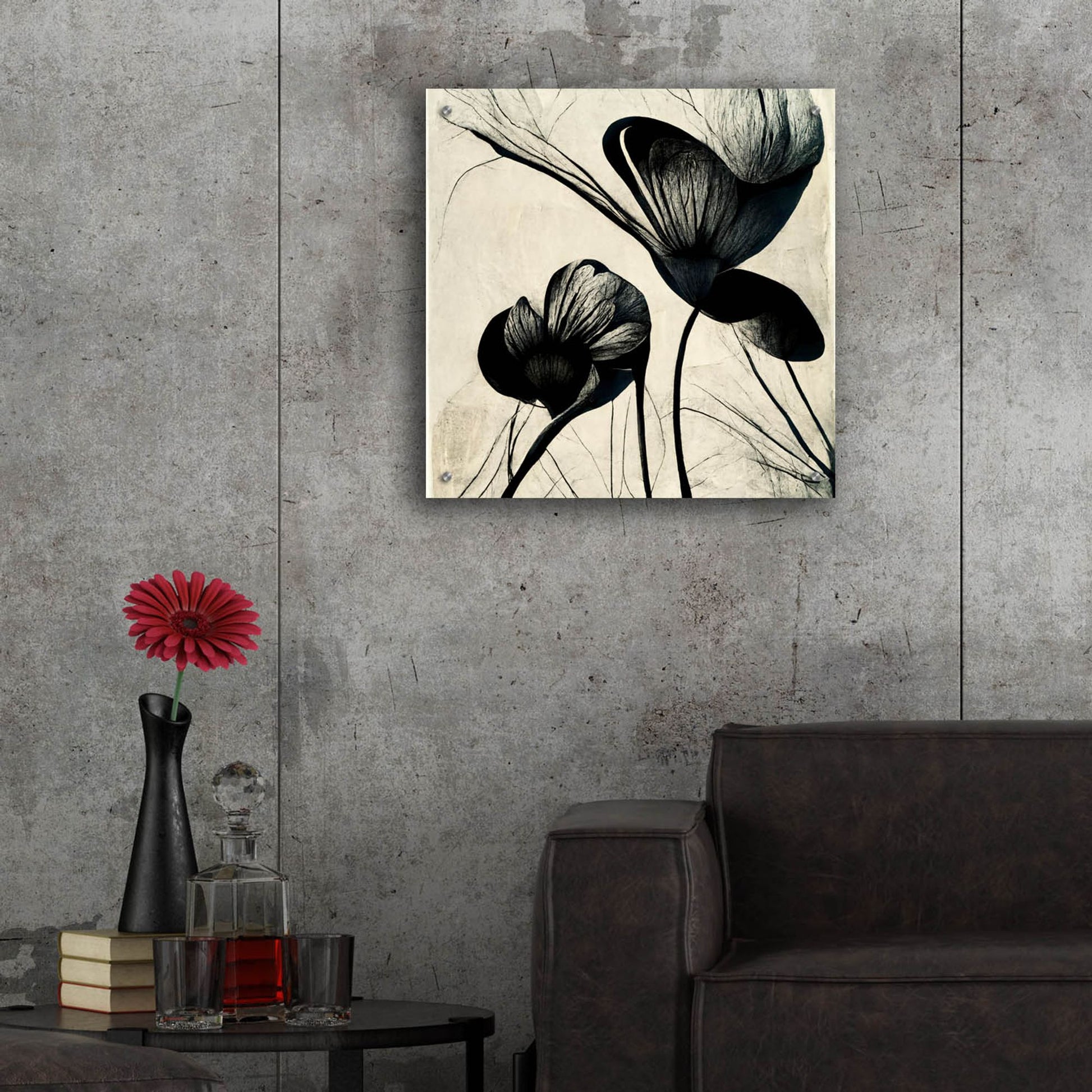 Epic Art 'Flowers Black White 4' by Ray Heere, Acrylic Glass Wall Art,24x24