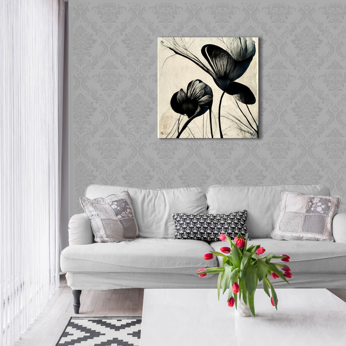 Epic Art 'Flowers Black White 4' by Ray Heere, Acrylic Glass Wall Art,24x24