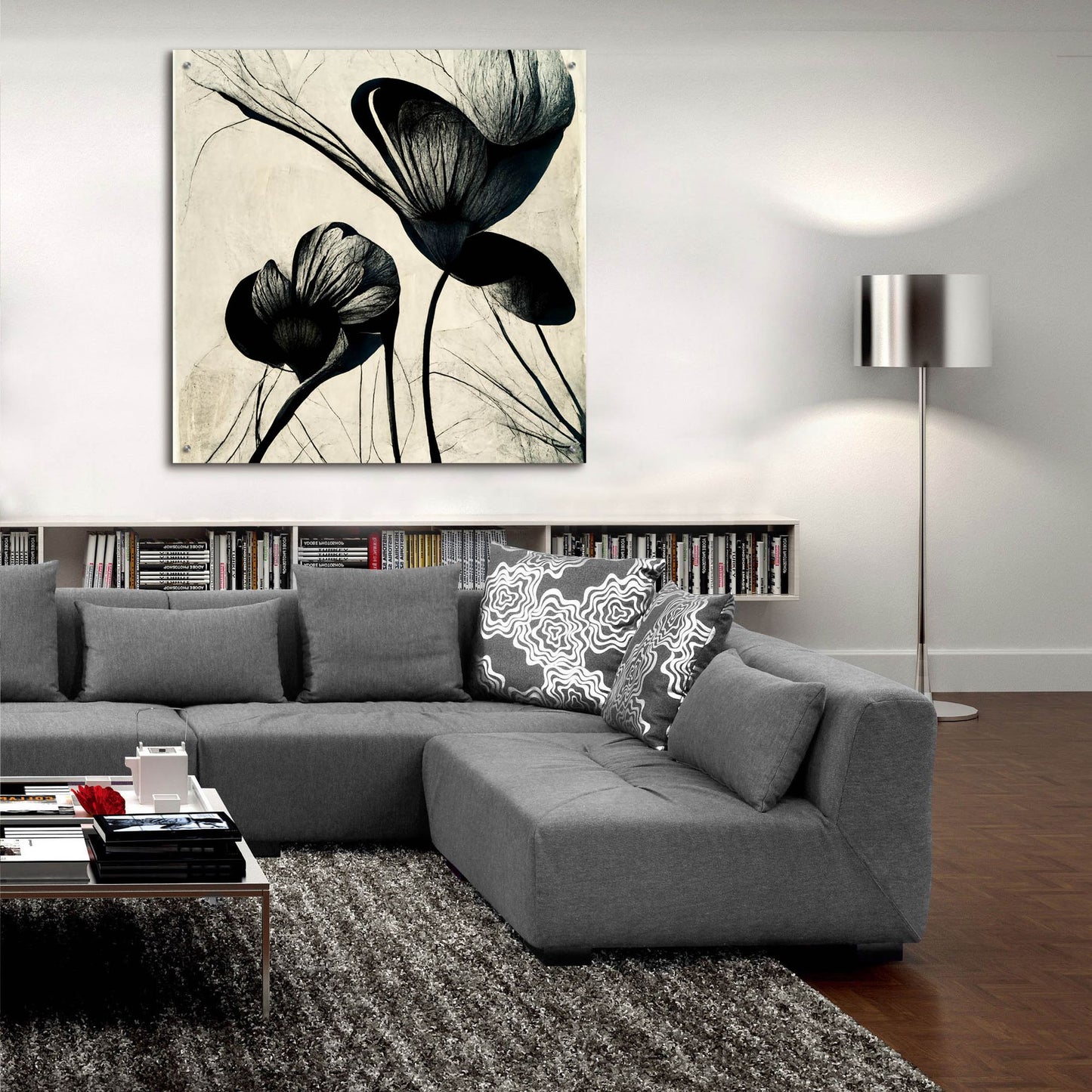 Epic Art 'Flowers Black White 4' by Ray Heere, Acrylic Glass Wall Art,36x36