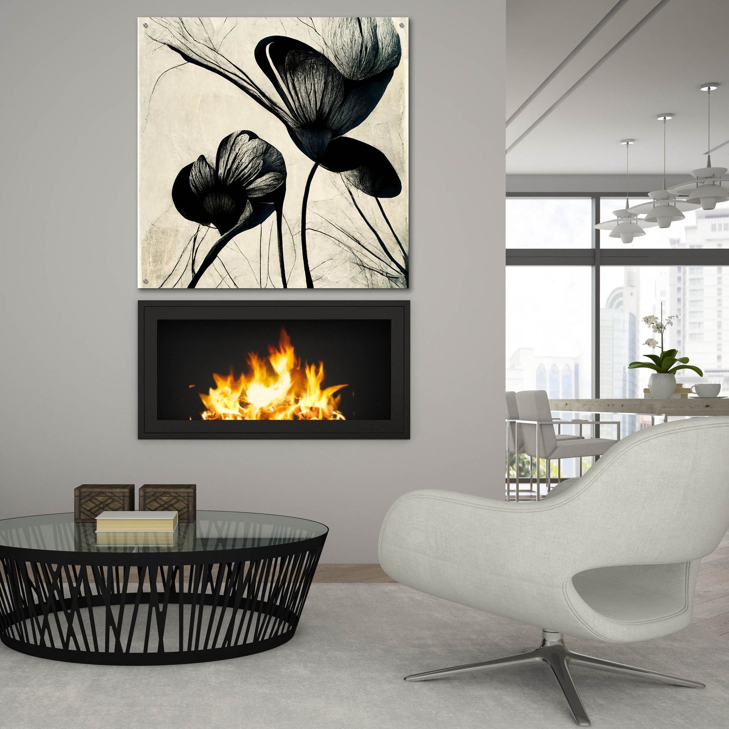 Epic Art 'Flowers Black White 4' by Ray Heere, Acrylic Glass Wall Art,36x36