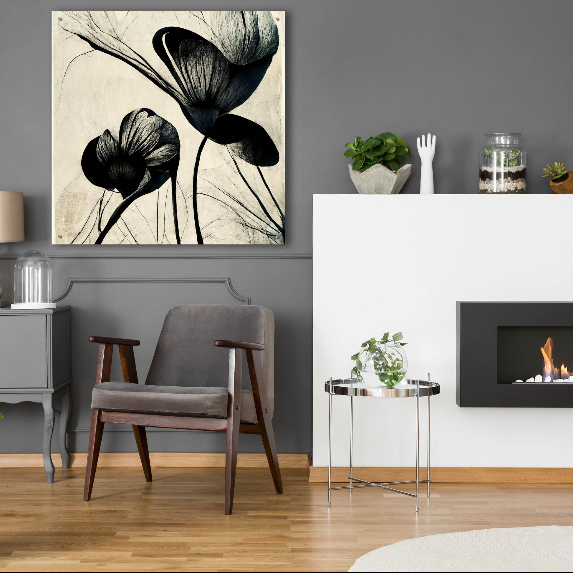 Epic Art 'Flowers Black White 4' by Ray Heere, Acrylic Glass Wall Art,36x36