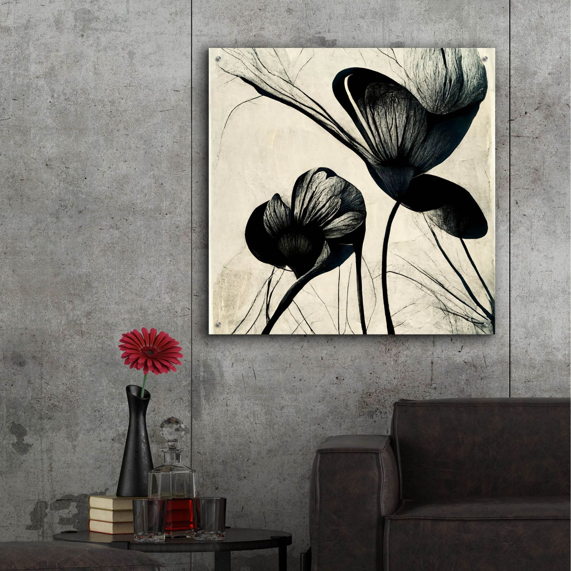 Epic Art 'Flowers Black White 4' by Ray Heere, Acrylic Glass Wall Art,36x36