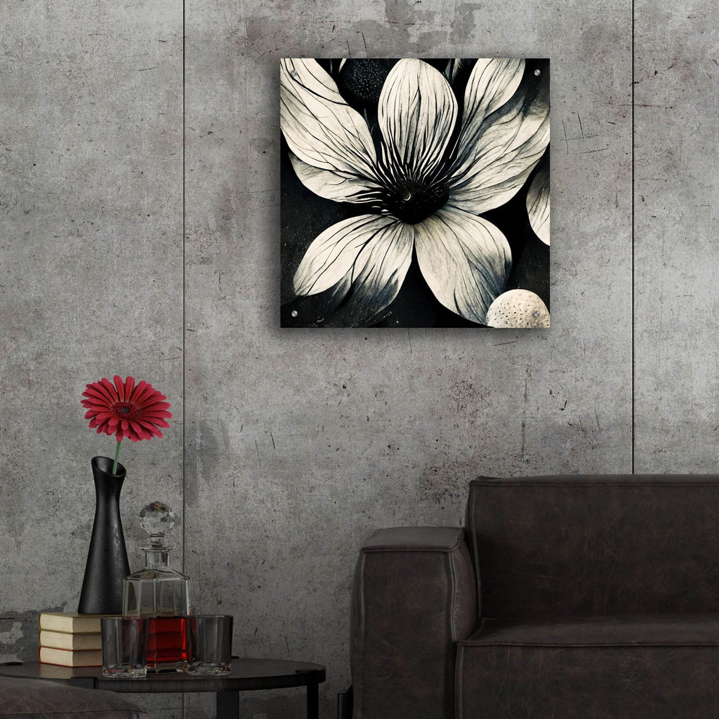 Epic Art 'Flowers Black White 5' by Ray Heere, Acrylic Glass Wall Art,24x24