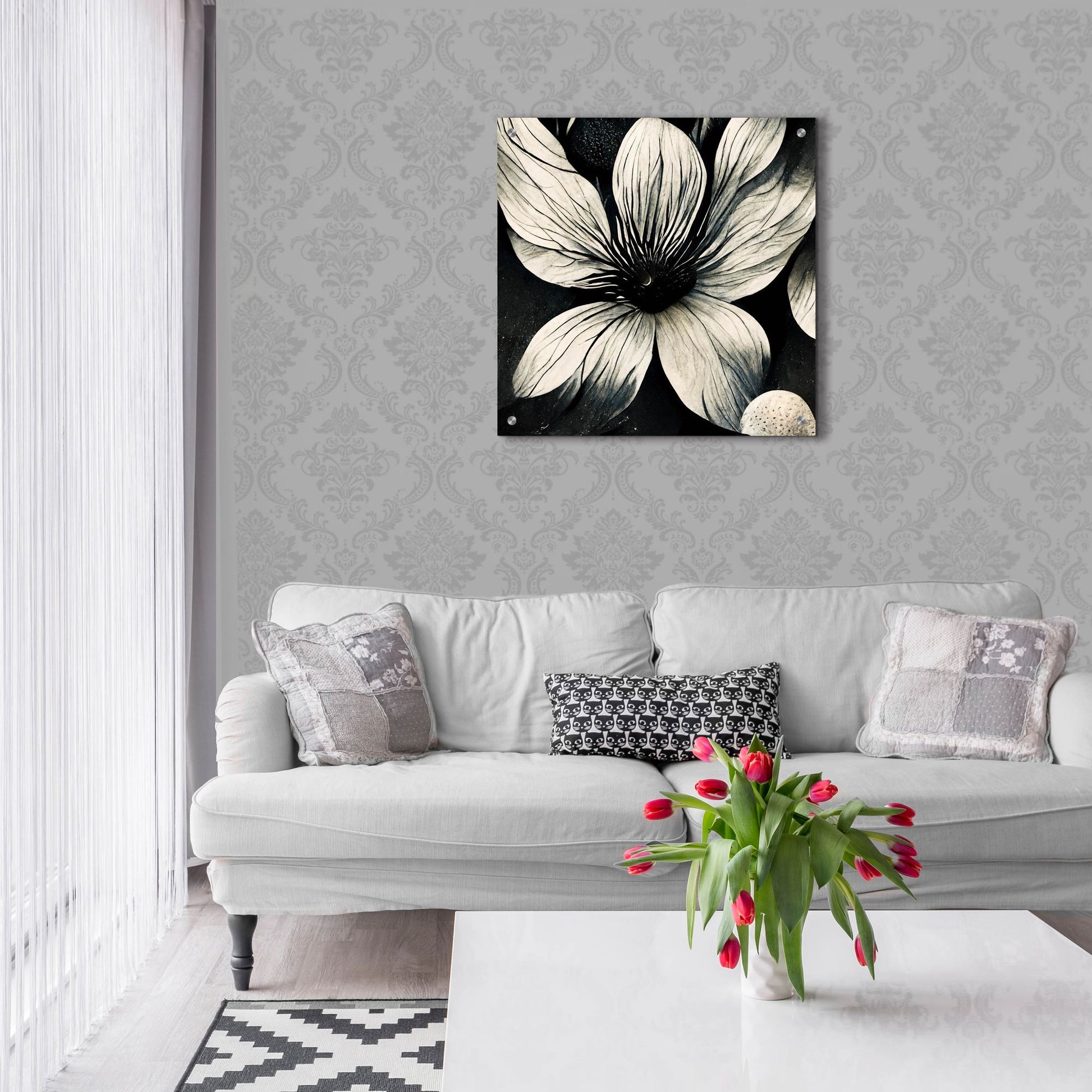 Epic Art 'Flowers Black White 5' by Ray Heere, Acrylic Glass Wall Art,24x24