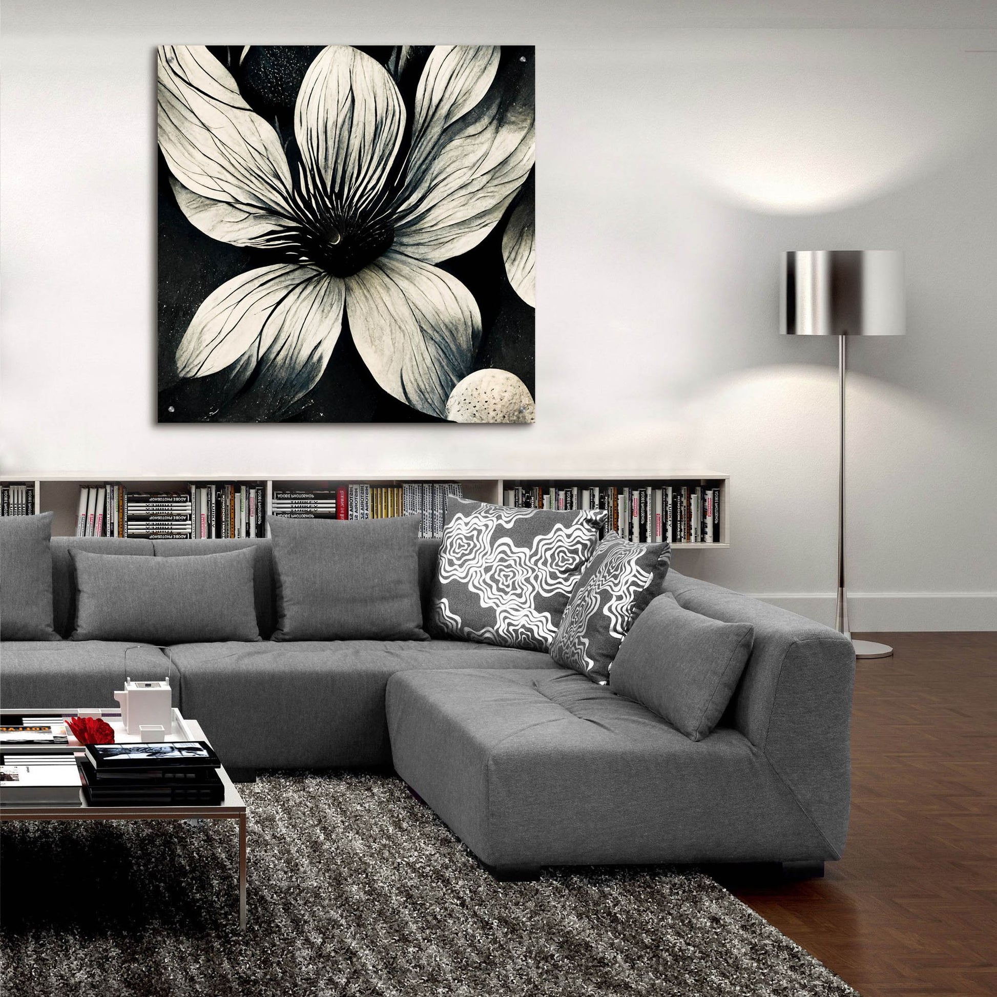 Epic Art 'Flowers Black White 5' by Ray Heere, Acrylic Glass Wall Art,36x36