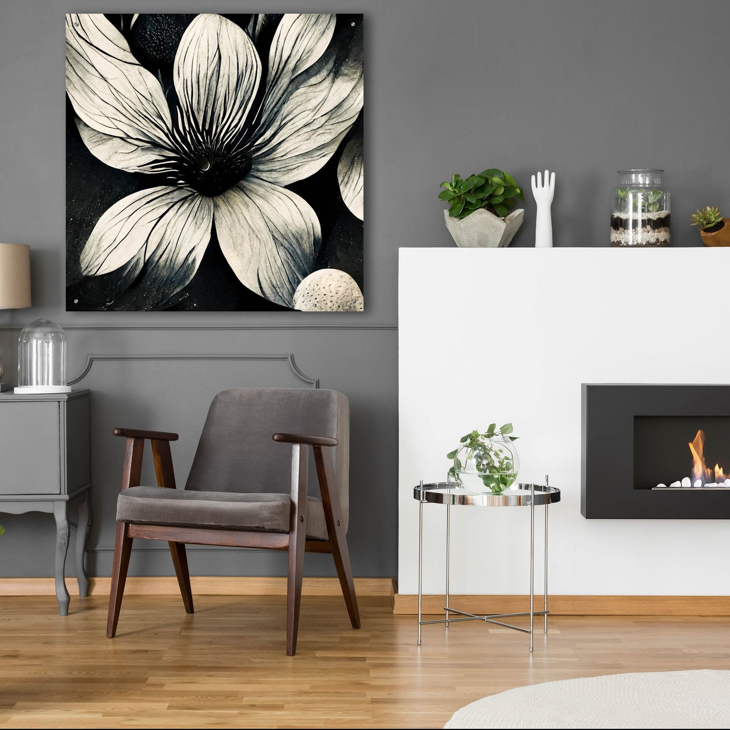 Epic Art 'Flowers Black White 5' by Ray Heere, Acrylic Glass Wall Art,36x36