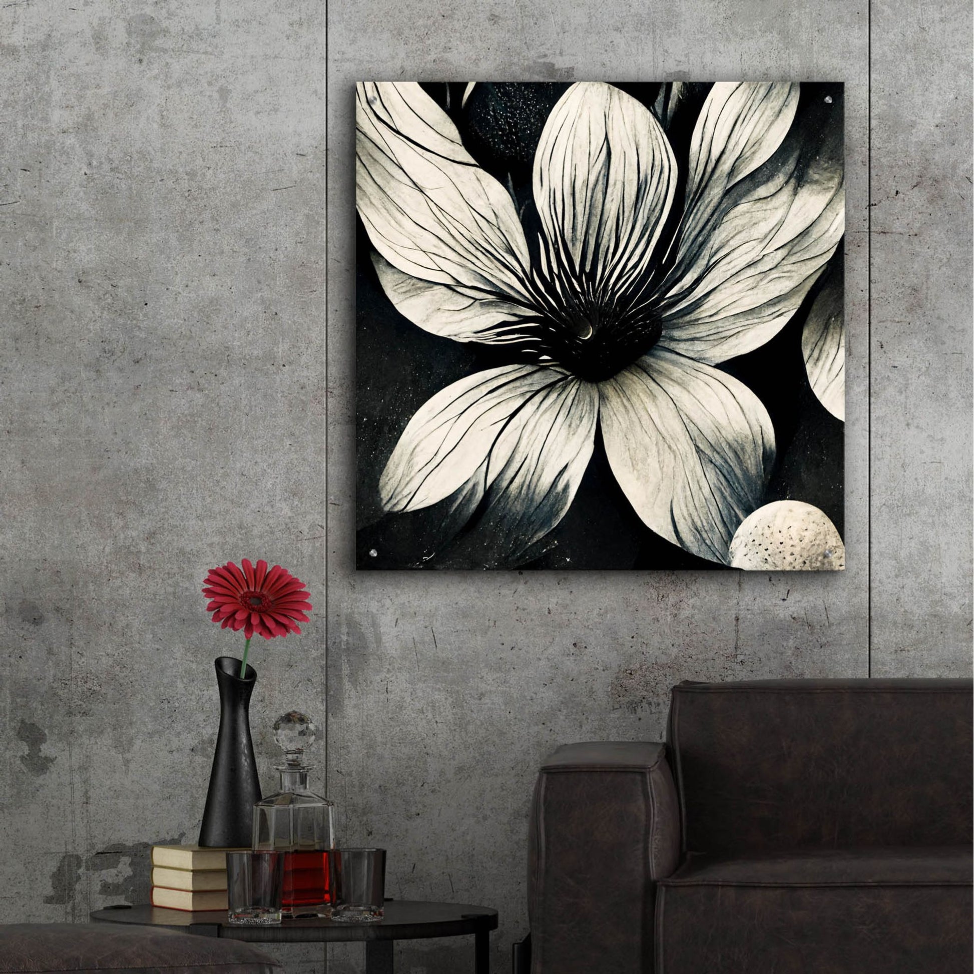 Epic Art 'Flowers Black White 5' by Ray Heere, Acrylic Glass Wall Art,36x36