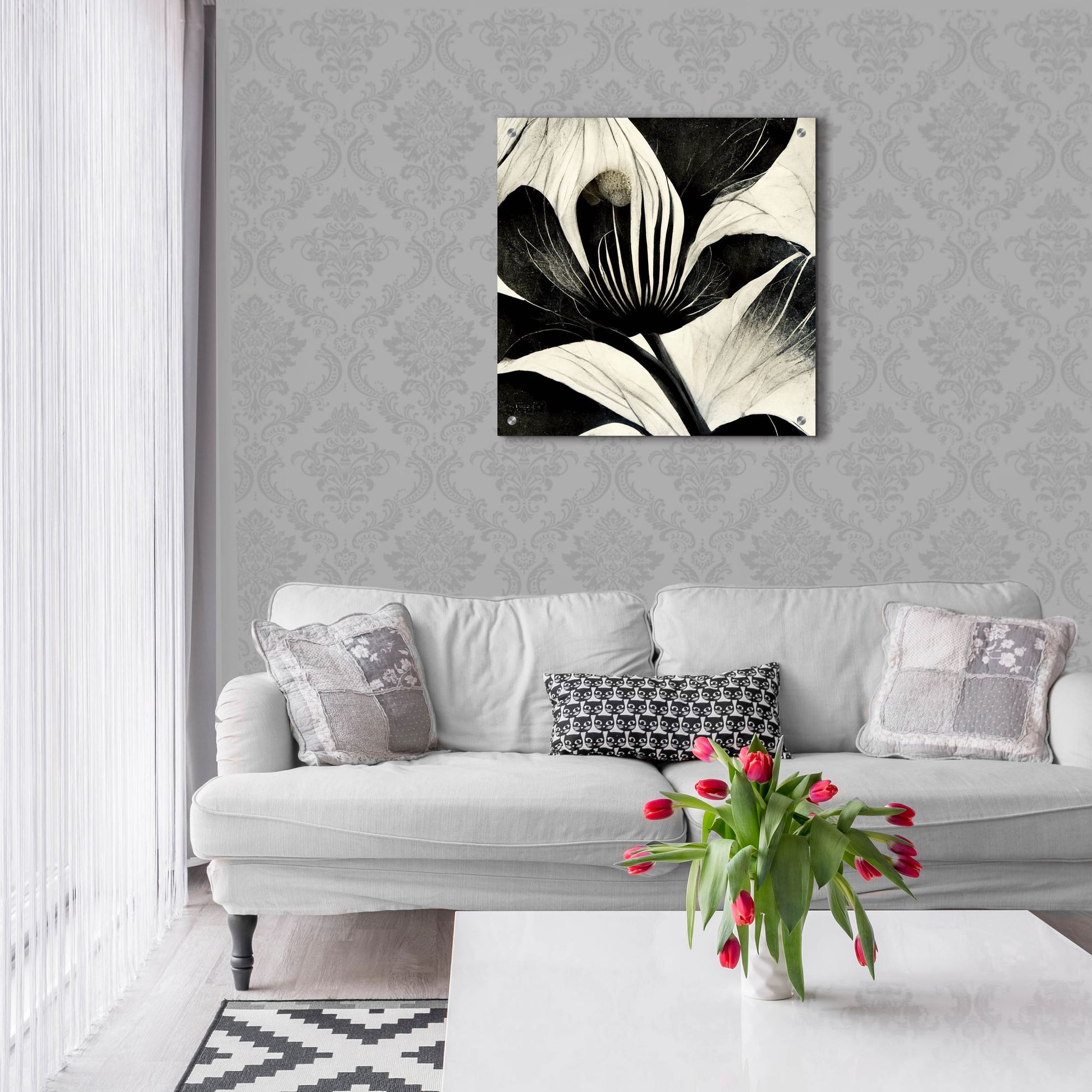 Epic Art 'Flowers Black White 6' by Ray Heere, Acrylic Glass Wall Art,24x24